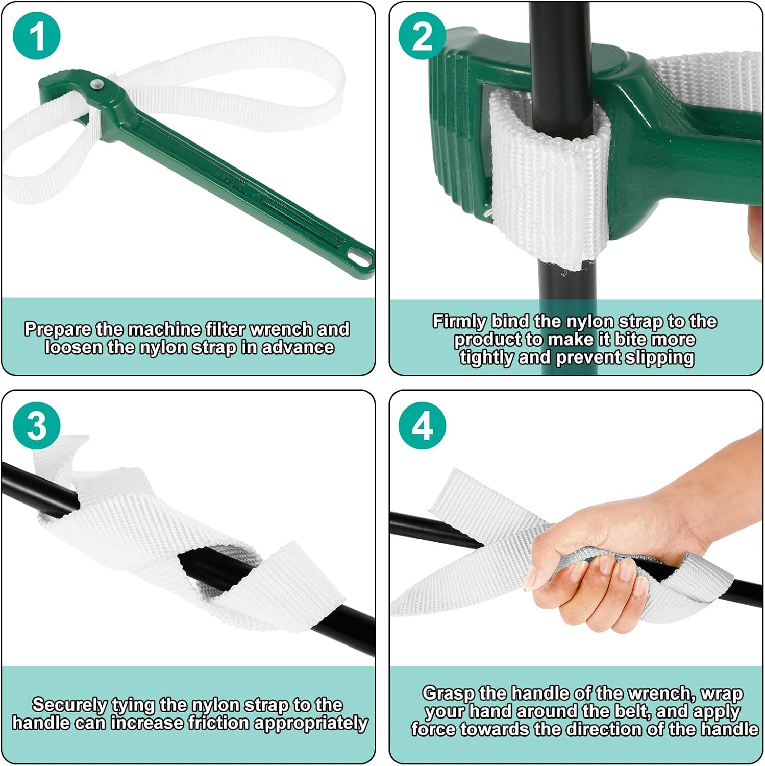 GVTOCLD Llave de filtro de aceite, llave de correa de nailon de 12 pulgadas, llave de tubo de agarre fuerte, llave de correa ajustable con mango de