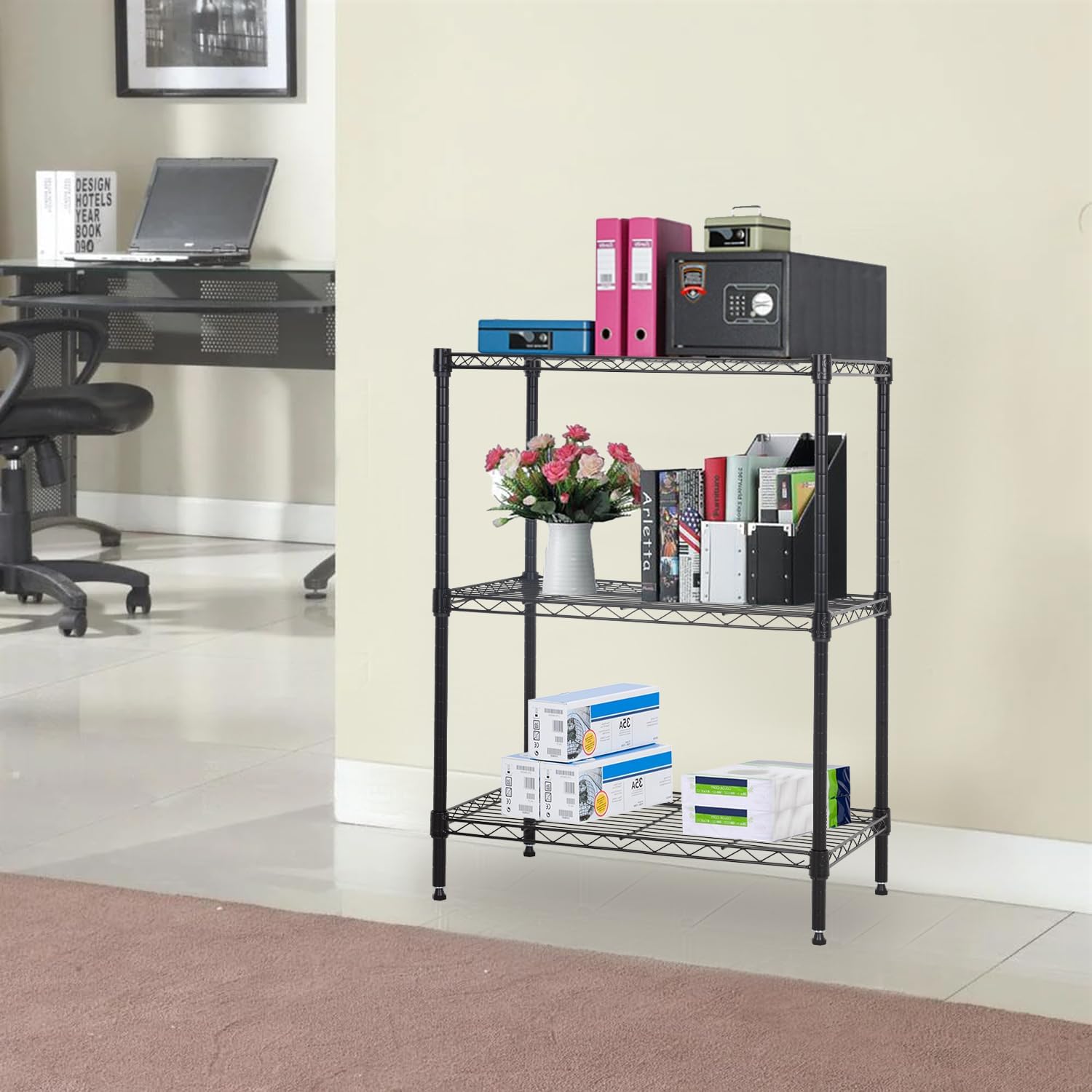 PayLessHere Estantería para despensa, armario de almacenamiento de 3 niveles, estante de almacenamiento de metal ajustable de 450 libras, capacidad