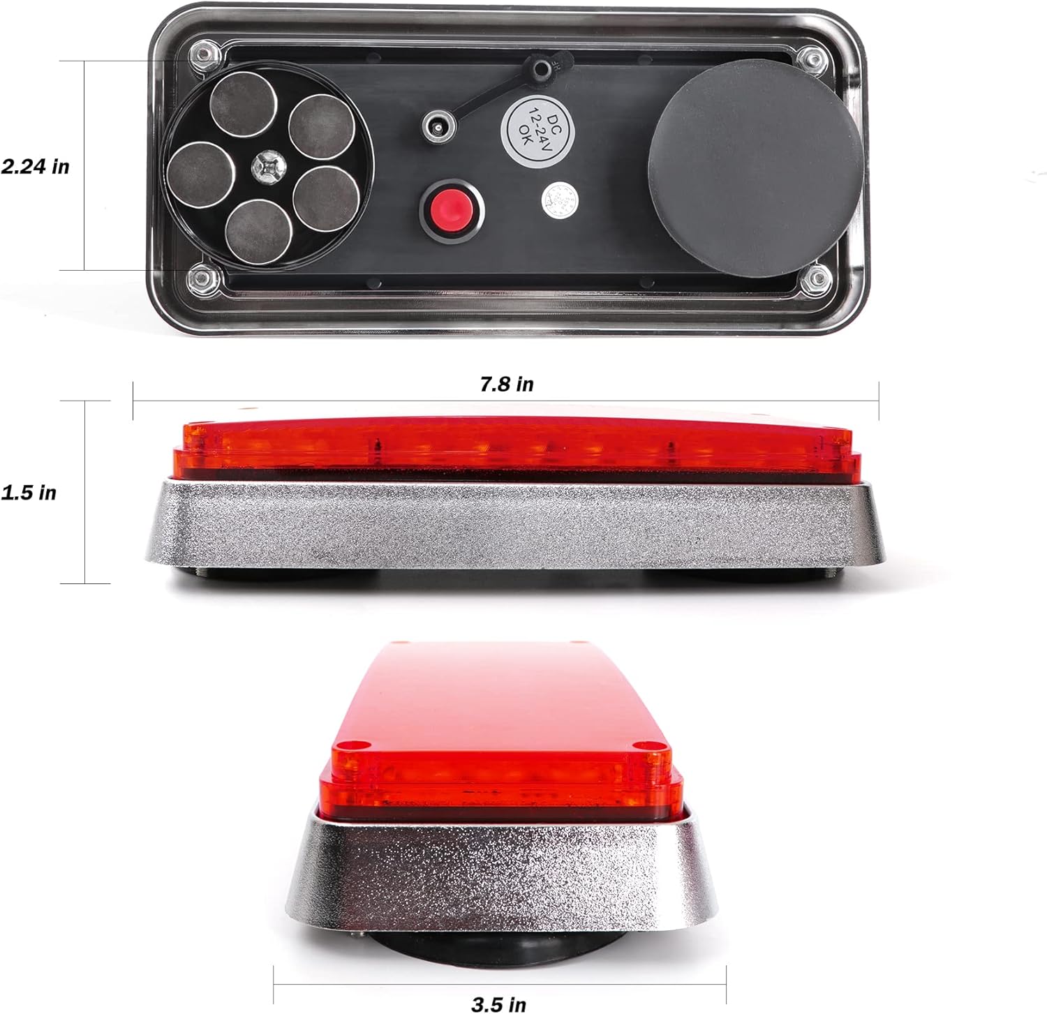 2 luces rojas estroboscópicas intermitentes para camiones, vehículos, superficie inalámbrica, magnéticas, portátiles, 42 LED, marcador de cola de