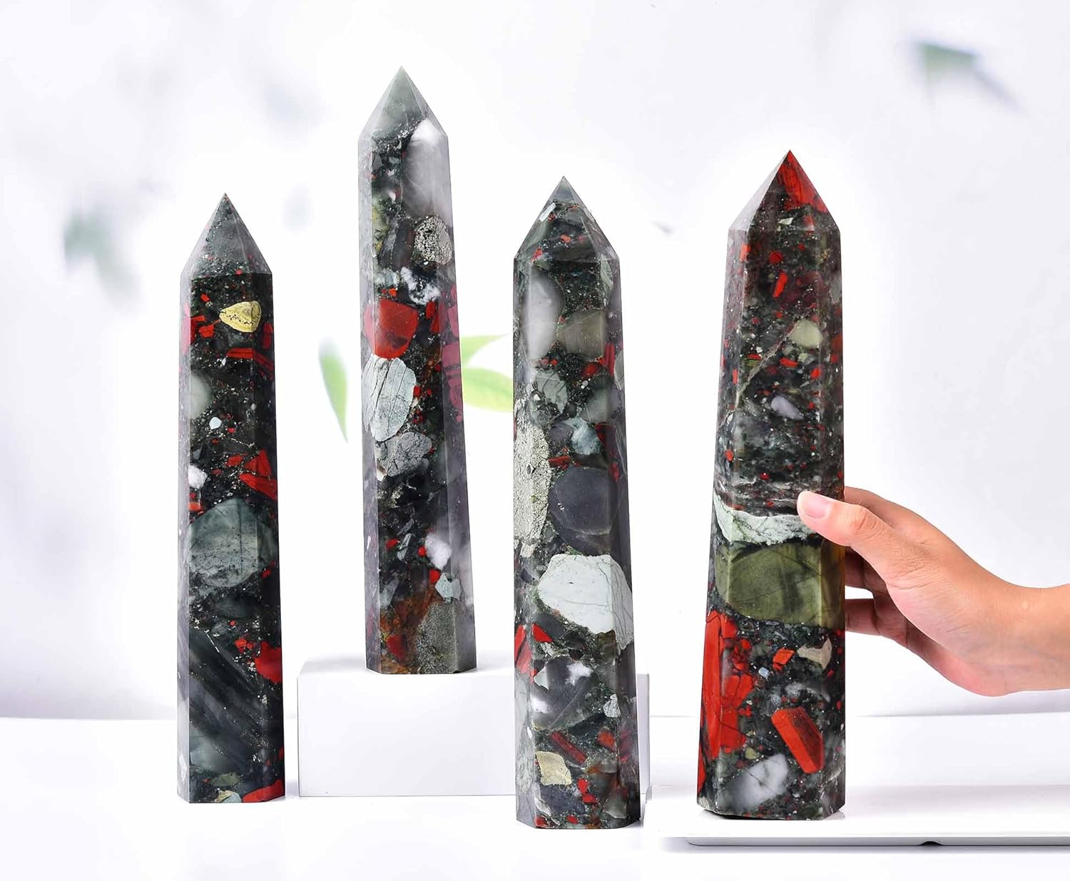 AMOYSTONE Torre de varita curativa de cristal curativo de obelisco africano extra grande, 6 columnas facetadas Reiki Chakra Meditación Terapia Rojo