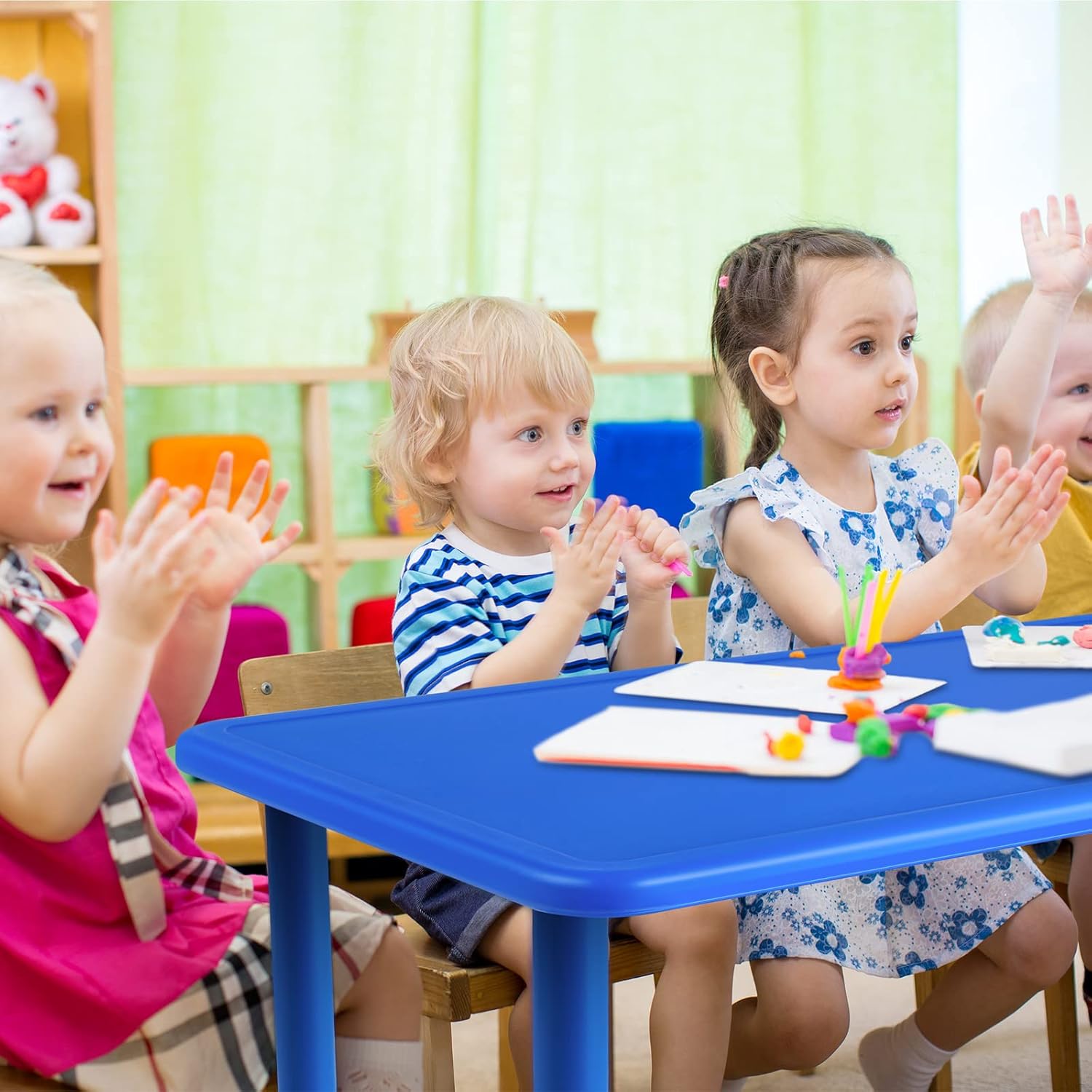 Wesiti Mesa de actividades para niños, rectangular, 47.24 x 23.62 pulgadas, mesa escolar para niños, mesa de plástico portátil para guardería,
