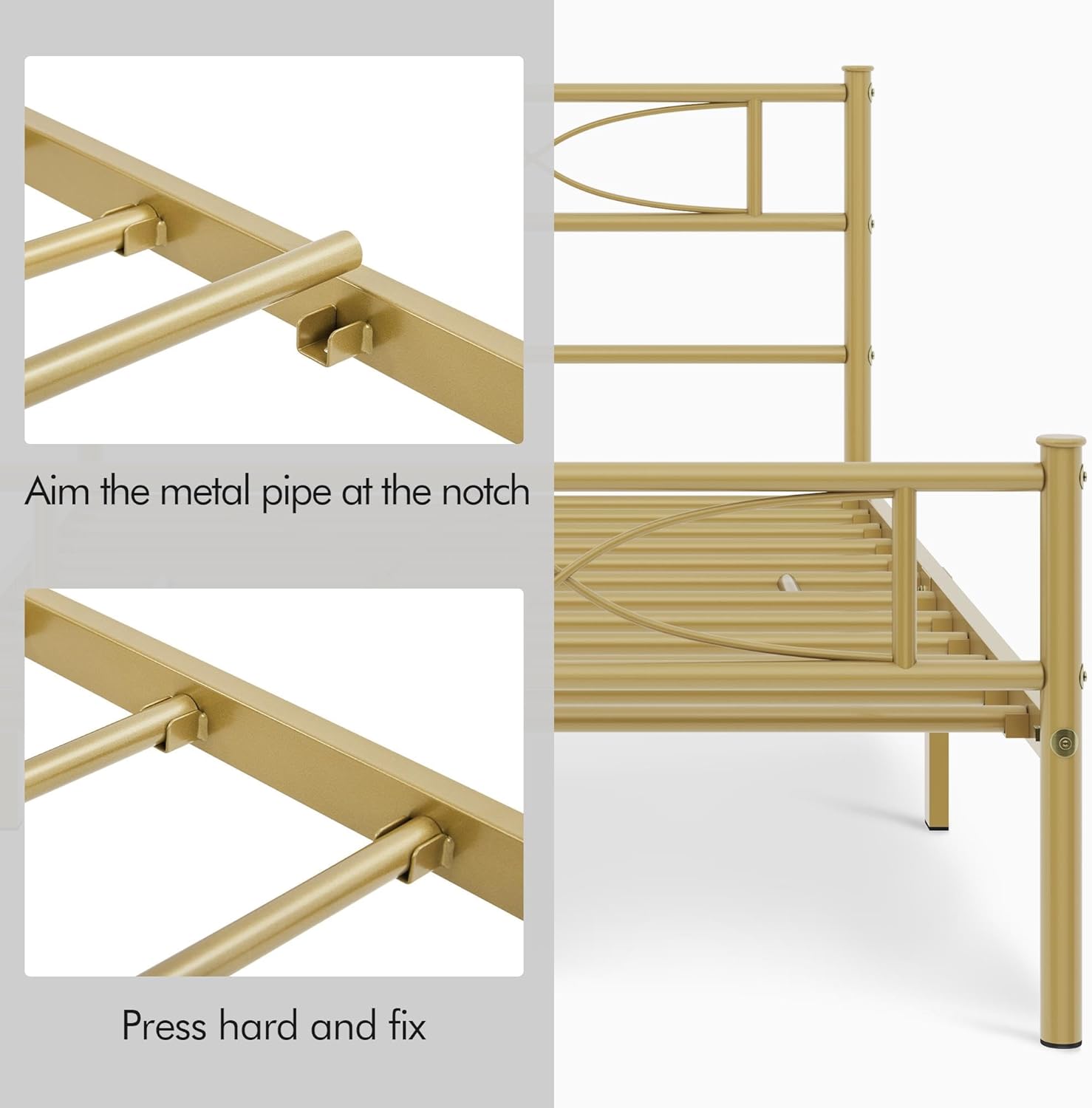 Yaheetech Base de cama de metal individual, base de cama con plataforma, base de colchón con cabecera y estribo de diseño curvo, soporte resistente,