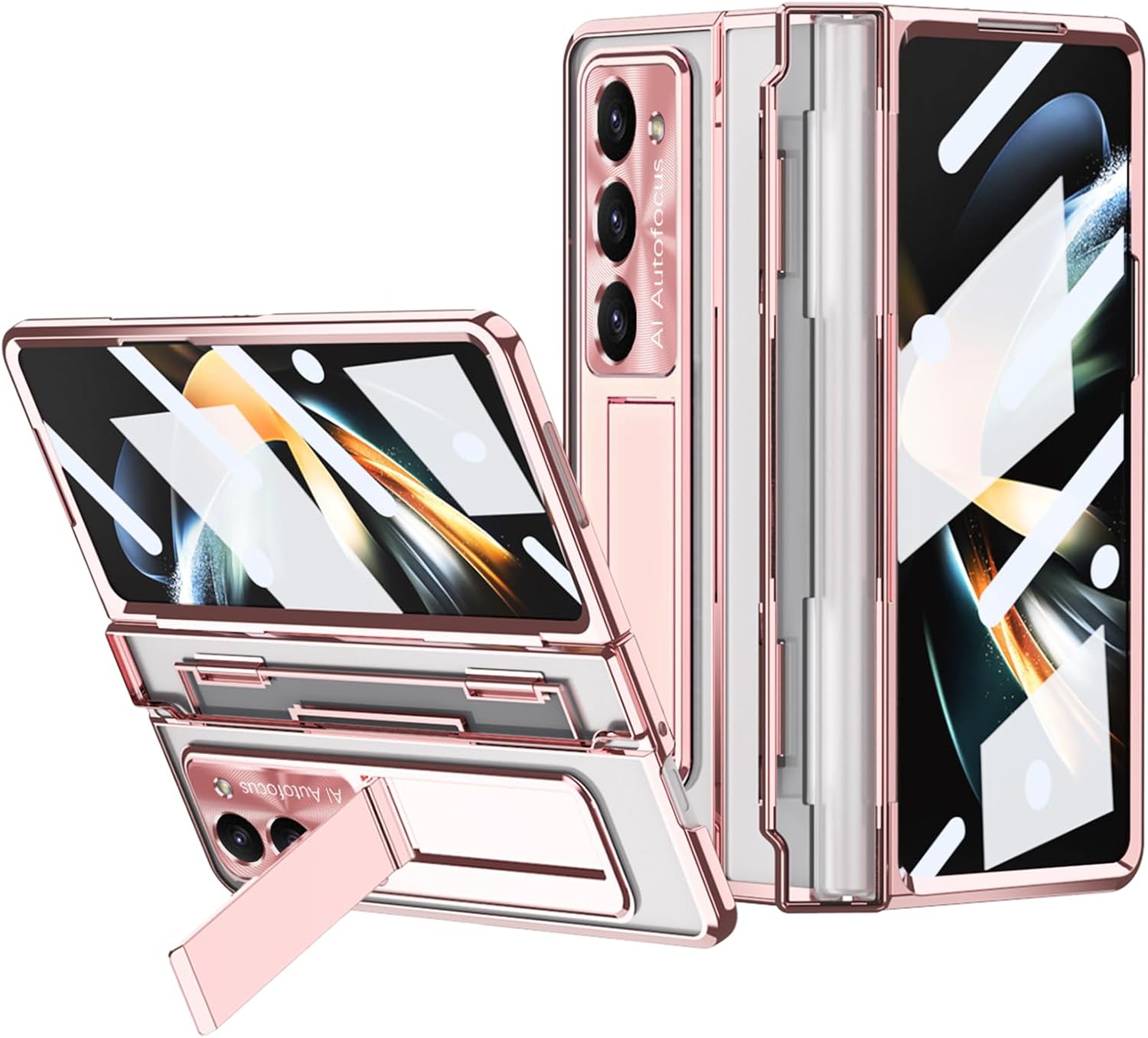 Funda para Samsung Galaxy Z Fold 5 2023, carcasa de una pieza con protección de bisagra transparente Z Fold 5 con soporte, protector de pantalla