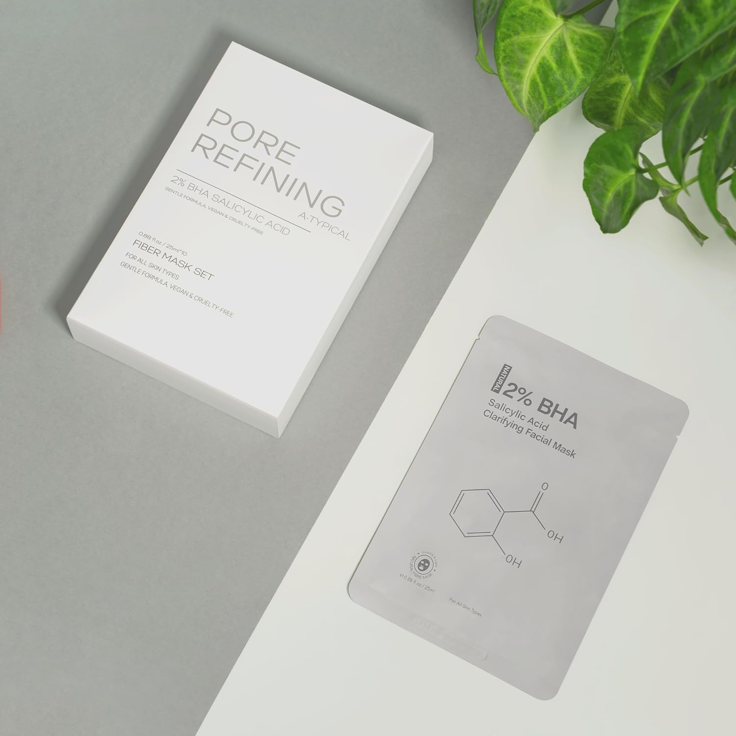 Un típico juego de mascarilla facial de fibra para el cuidado de la piel con 2% de ácido salicílico, mascarilla facial hidratante para eliminar el