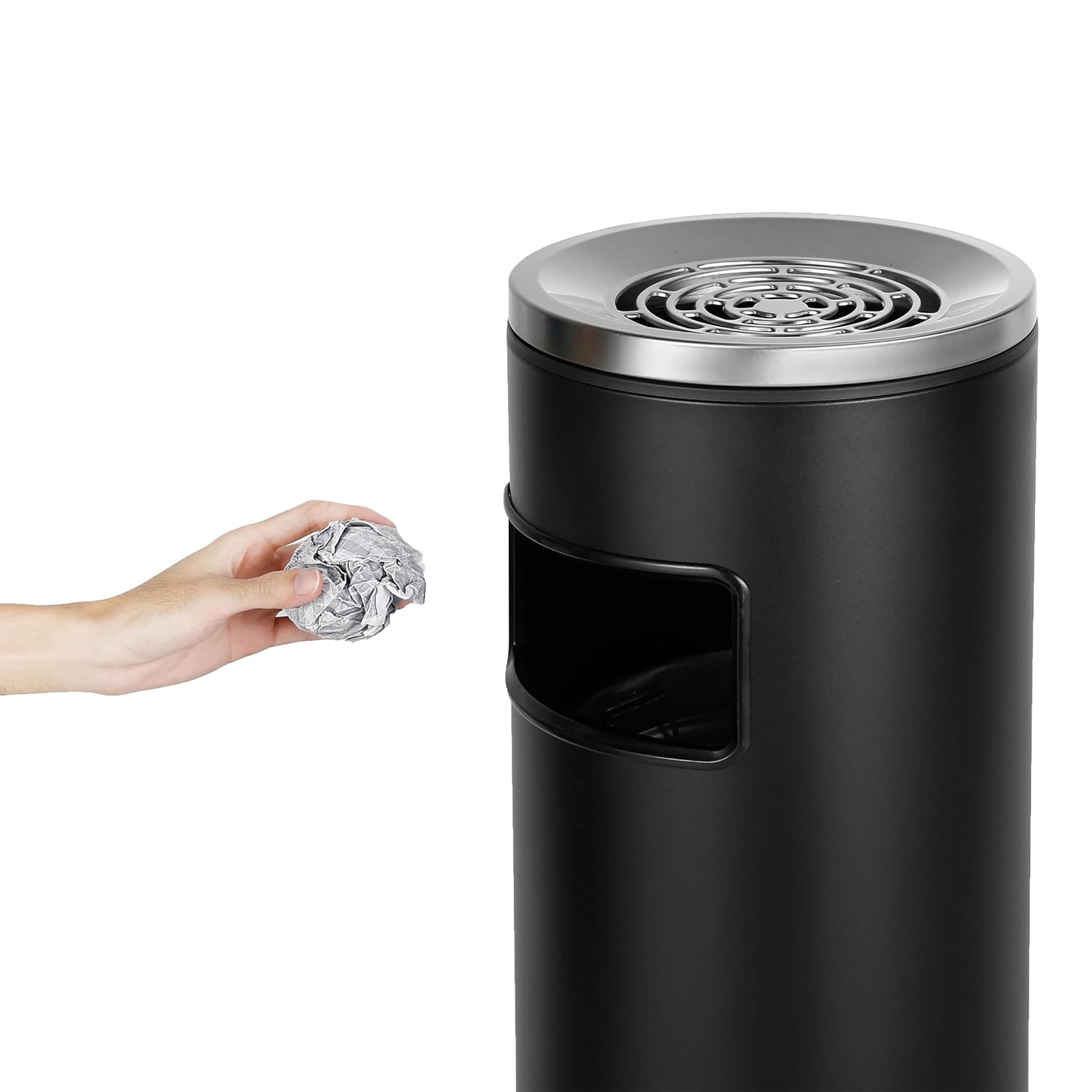 BEAMNOVA Bote de basura al aire libre con tapa, contenedor de basura comercial negro de acero inoxidable para patio, garaje interior, contenedor de