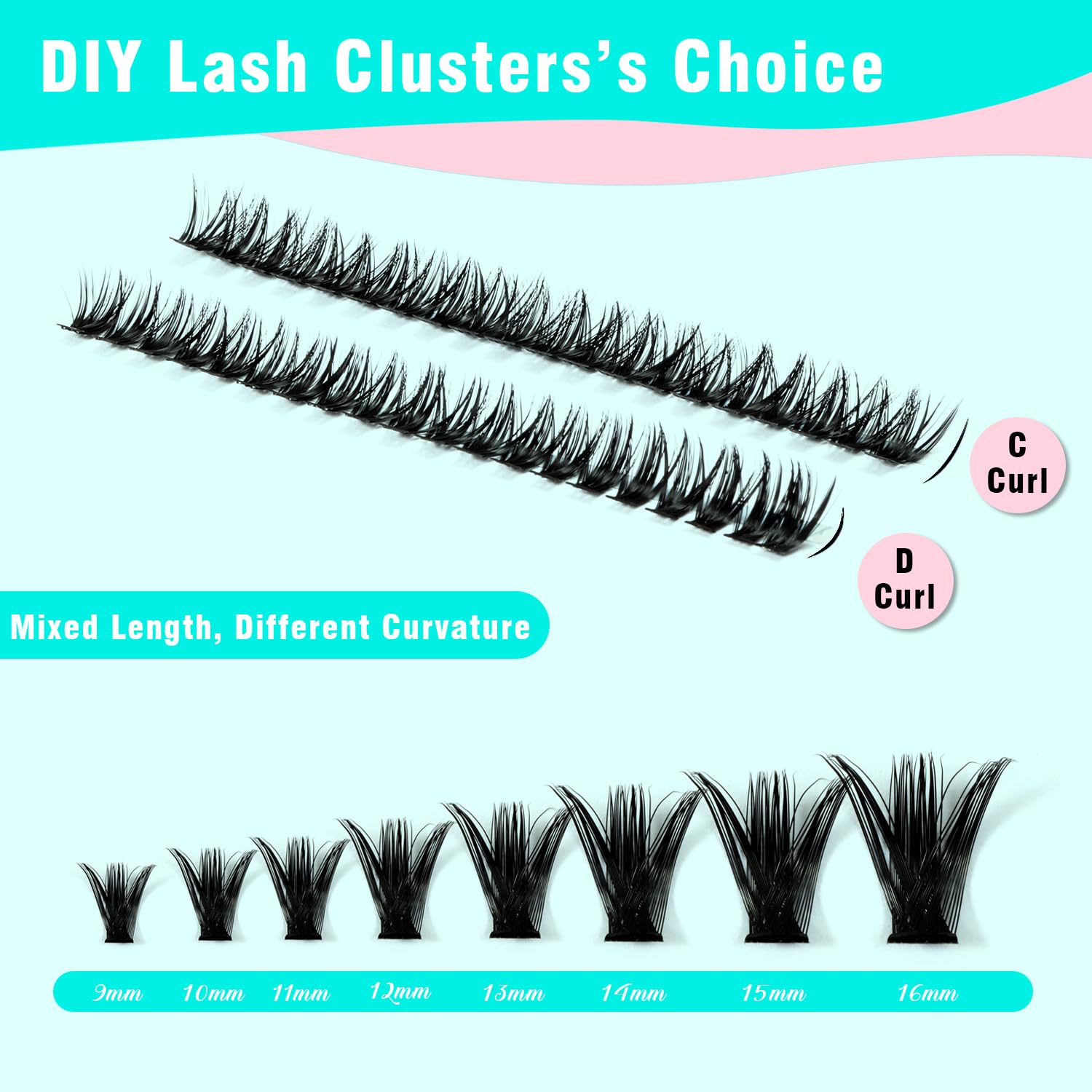 VAVALASH – Extensiones de pestañas en racimo individuales 50D-0.07-D 9-16mm, 300 unidades, de visón sintético, extensiones de pestañas postizas en
