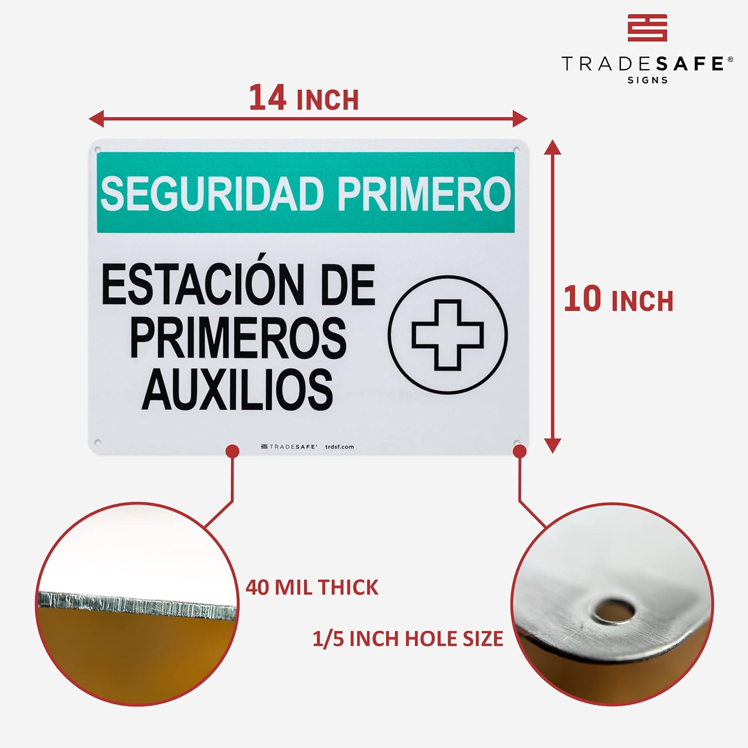 TRADESAFE First Aid Station – Letrero de seguridad de primeros auxilios, seguridad primero estación de primeros auxiliares, señal de seguridad de