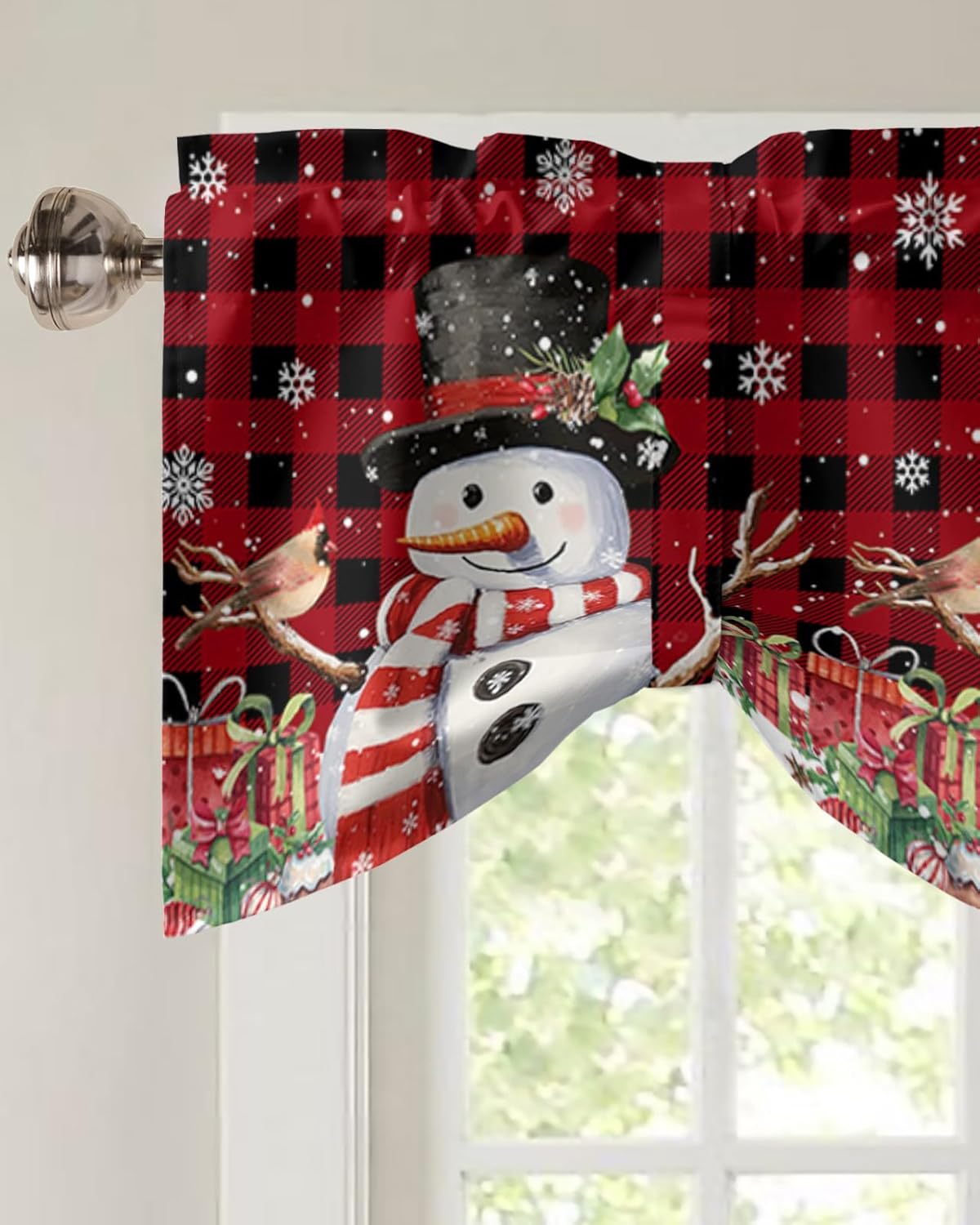 Cenefas de Navidad con diseño de muñeco de nieve para ventanas, muñeco de nieve de Navidad, cardenal, rojo, negro, búfalo, a cuadros, bolsillo para