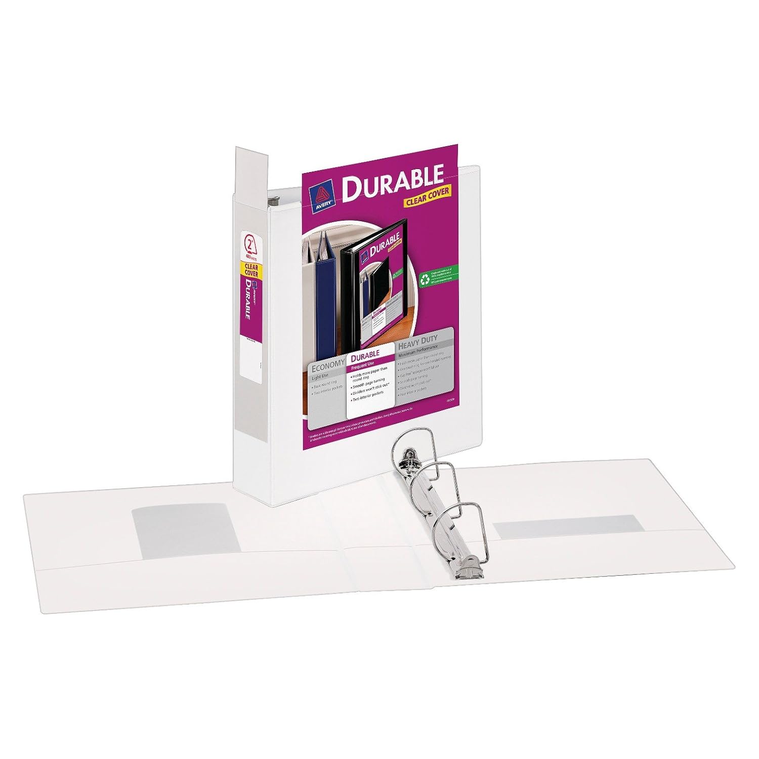 Carpeta duradera con anillos inclinados, capacidad de 3 pulgadas, color blanco, capacidad de 2 pulgadas, color blanco