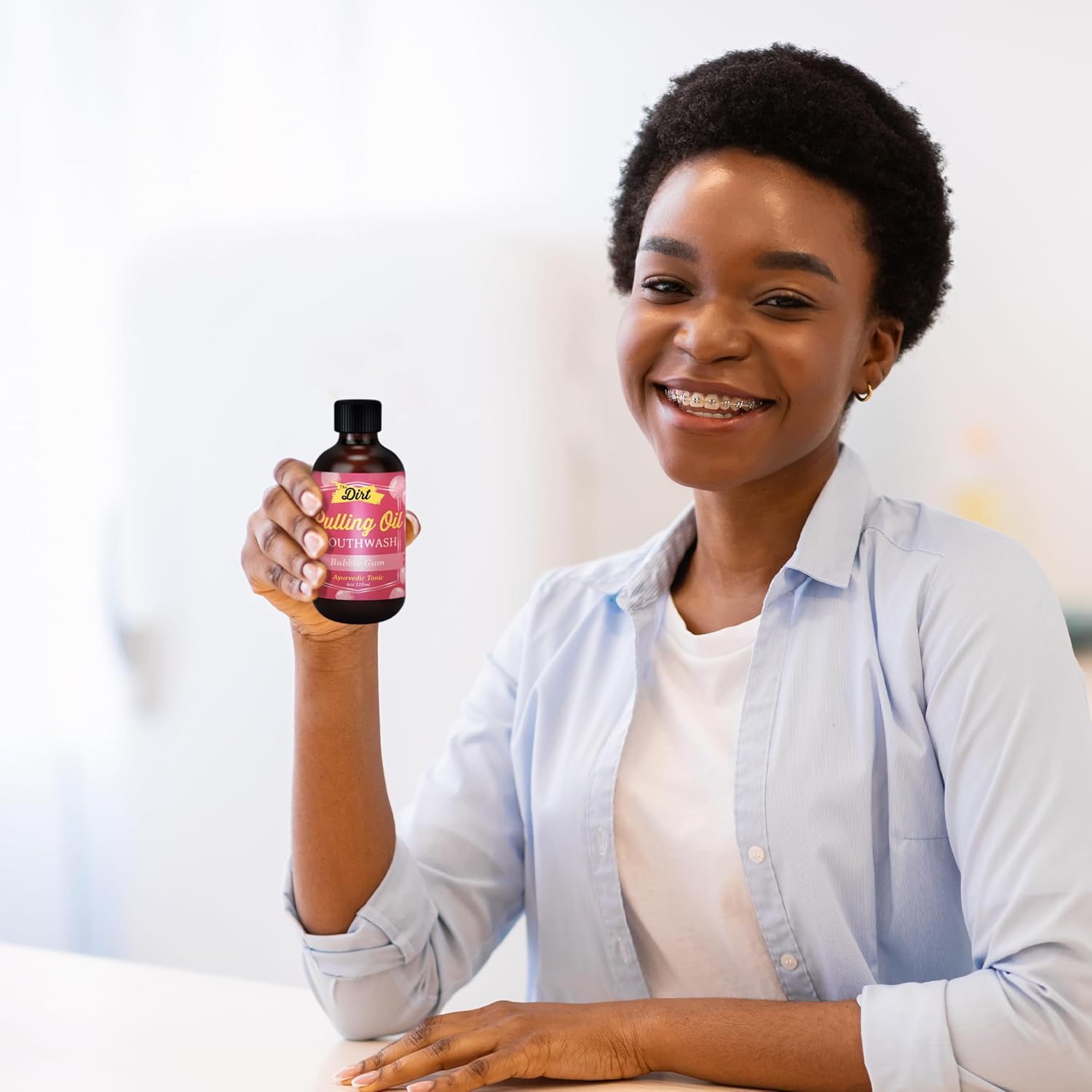 THE DIRT Enjuague bucal Oil Pulling – Sin gluten – Elimina la placa, el sarro, el mal aliento y blanquea los dientes (chicle, 4 onzas)