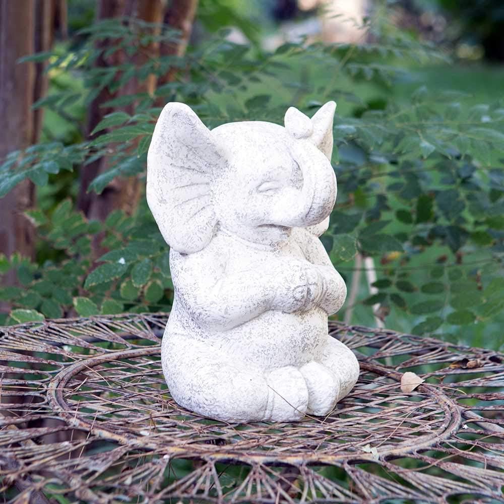 Garden Age Supply Estatua de elefante afortunado meditación blanca (12.0)