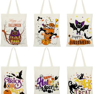 6 bolsas de lona de Halloween a granel reutilizables para dulces, bolsa de compras grande para Halloween, bolsas de truco o trato, diseño de 6 bolsas de lona de Halloween a granel reutilizables para dulces, bolsa de compras grande para Halloween, bolsas de truco o trato, diseño de