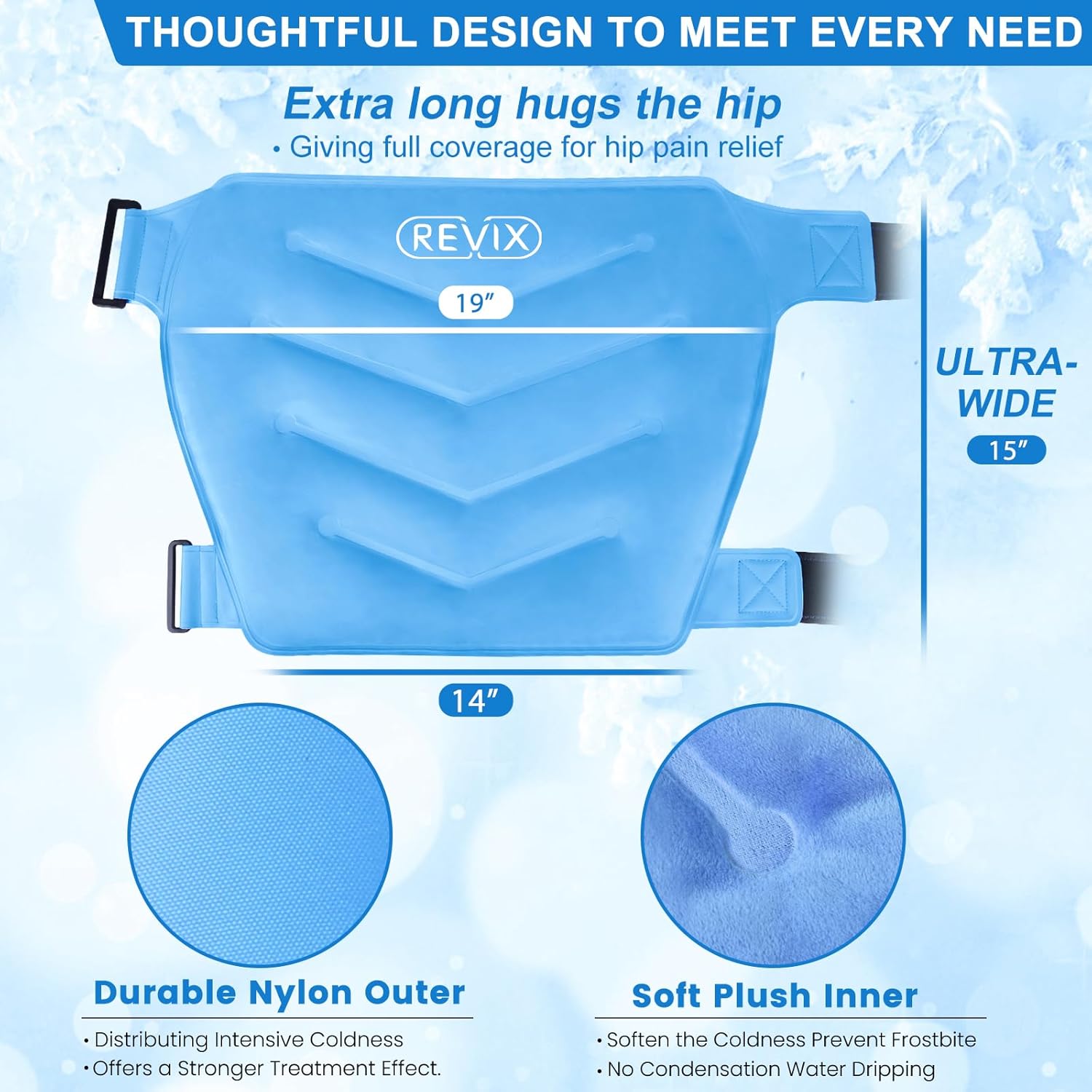 REVIX Paquete frío reutilizable extra grande para bursitis de cadera y dolor flexor de cadera, bolsa de hielo para cirugía de reemplazo de cadera,
