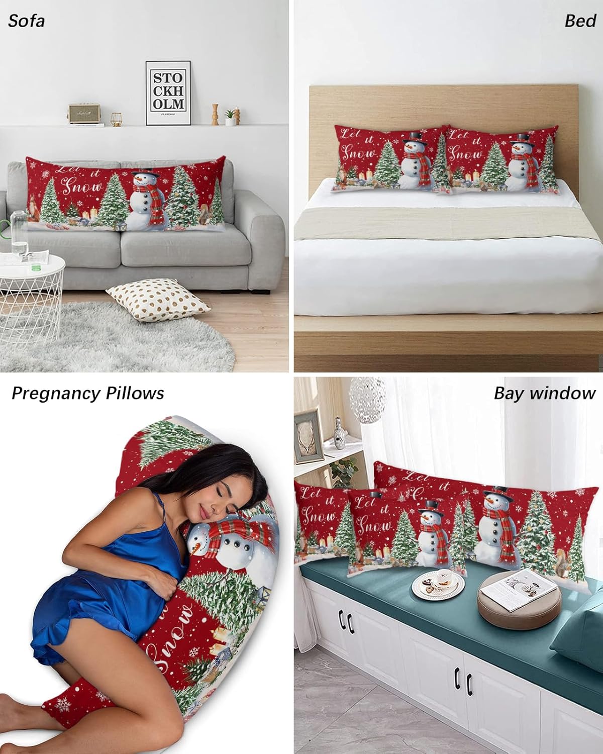 Fundas de almohada de tamaño King con muñeco de nieve, fundas de almohada suaves decorativas para sofá de cuerpo largo con cierre de sobre, diseño