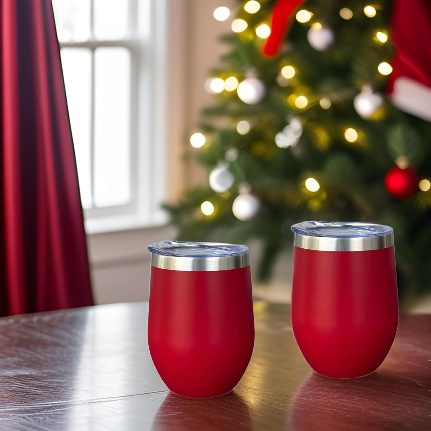 CHILLOUT LIFE Vasos de vino de acero inoxidable, paquete de 2 unidades de 12 onzas, tazas de vino aisladas al vacío de doble pared con tapas y