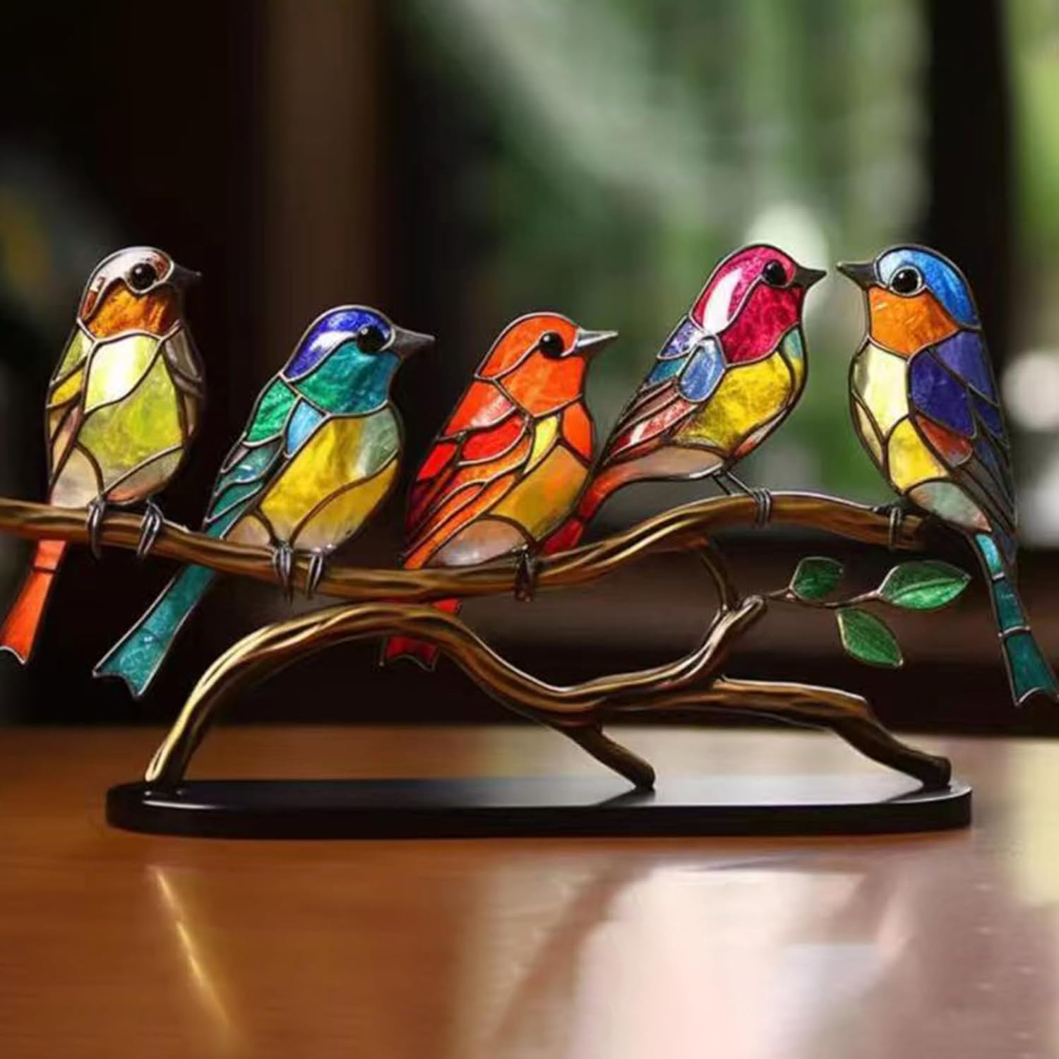 Adornos de escritorio de pájaros manchados en rama, estatua de acrílico manchada para manualidades, adornos de escritorio, pájaros, escultura de