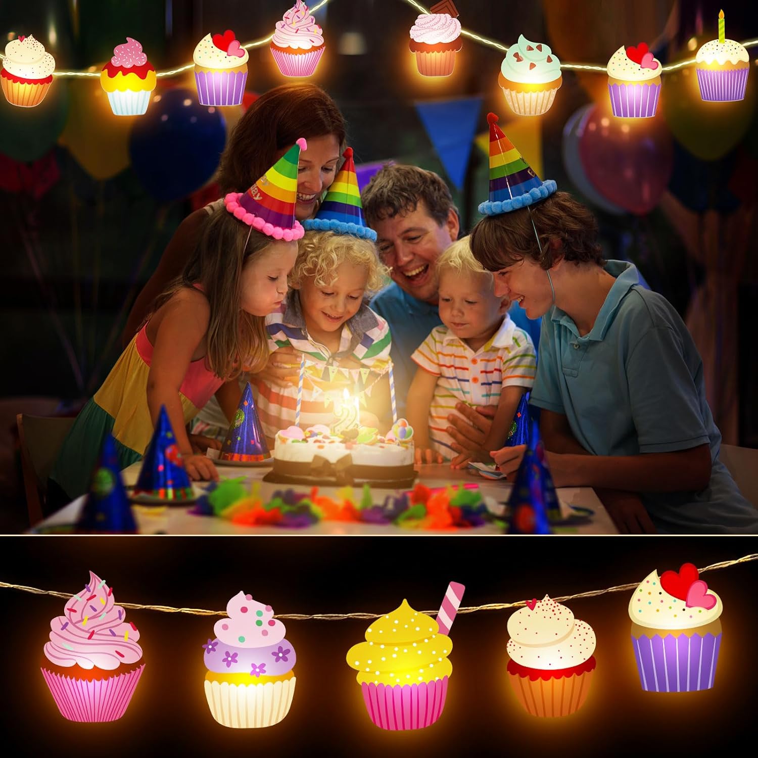 Guirnalda de luces para cupcakes, regalos de cupcakes, guirnalda de luces para decoración de bodas, fiestas de cumpleaños, 20 LED, 10 pies, funciona