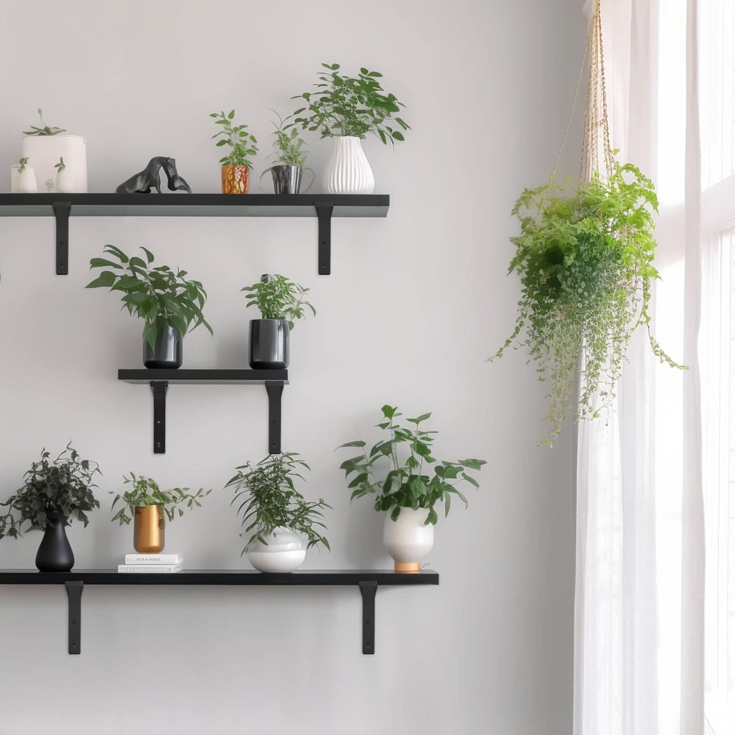 Paquete de 8 soportes de estante de 6 pulgadas, soporte flotante de 90 grados, soporte negro en forma de L, soporte de pared para estante (negro)