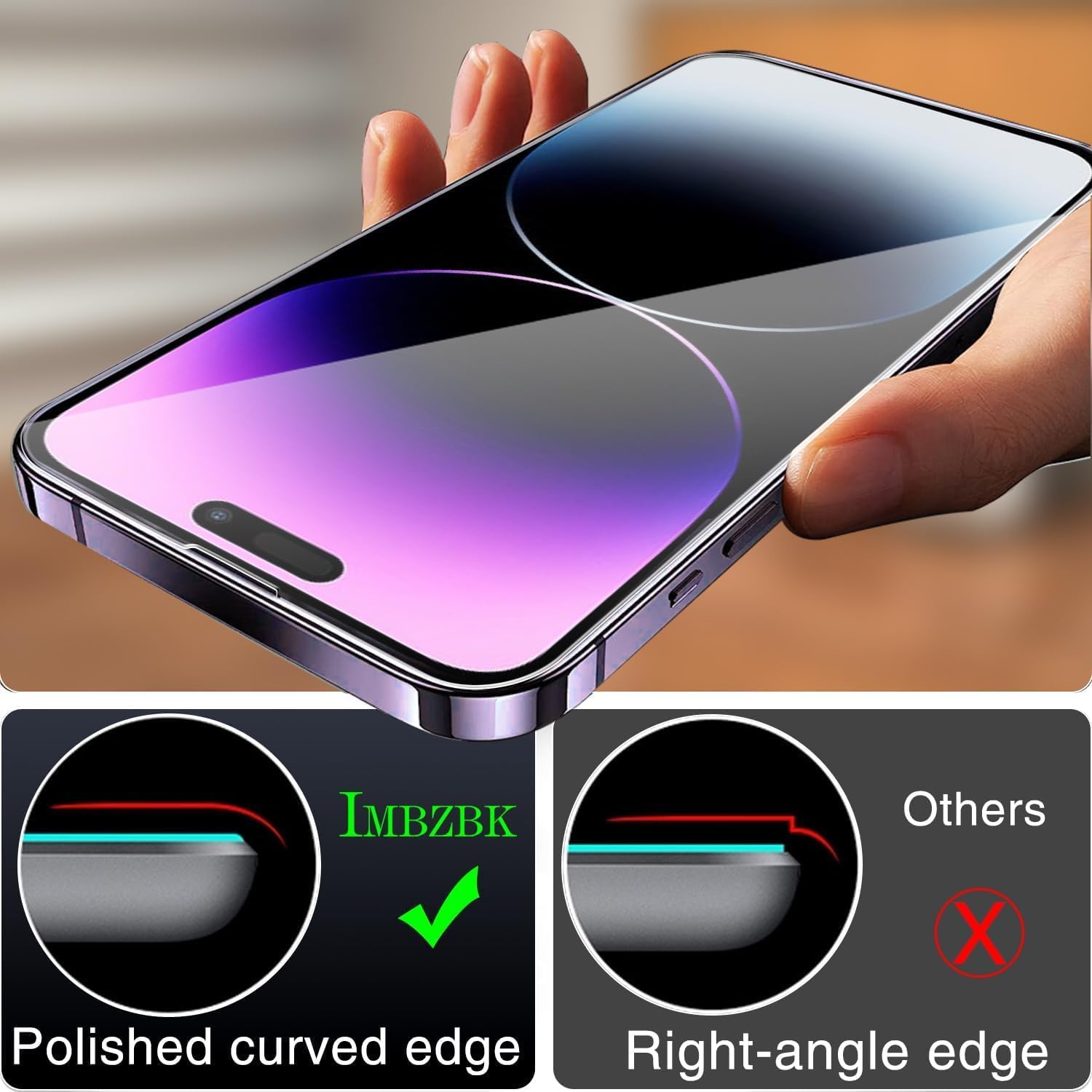 IMBZBK Paquete de 3 protectores de pantalla para iPhone 14 Pro de vidrio templado con 3 protectores de lente de cámara, accesorios 9H antiarañazos