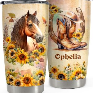 SANDJEST Vaso personalizado de acuarela de caballo de 20 onzas, 30 onzas, vasos aislados con tapa, taza de viaje para café, taza para mujeres y SANDJEST Vaso personalizado de acuarela de caballo de 20 onzas, 30 onzas, vasos aislados con tapa, taza de viaje para café, taza para mujeres y
