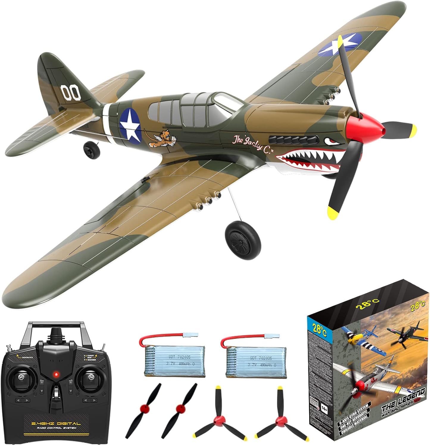 82.4 F Avión RC de 4 canales de control remoto, avión RC 4-CH listo para volar P40 avión controlado por radio para principiantes con sistema