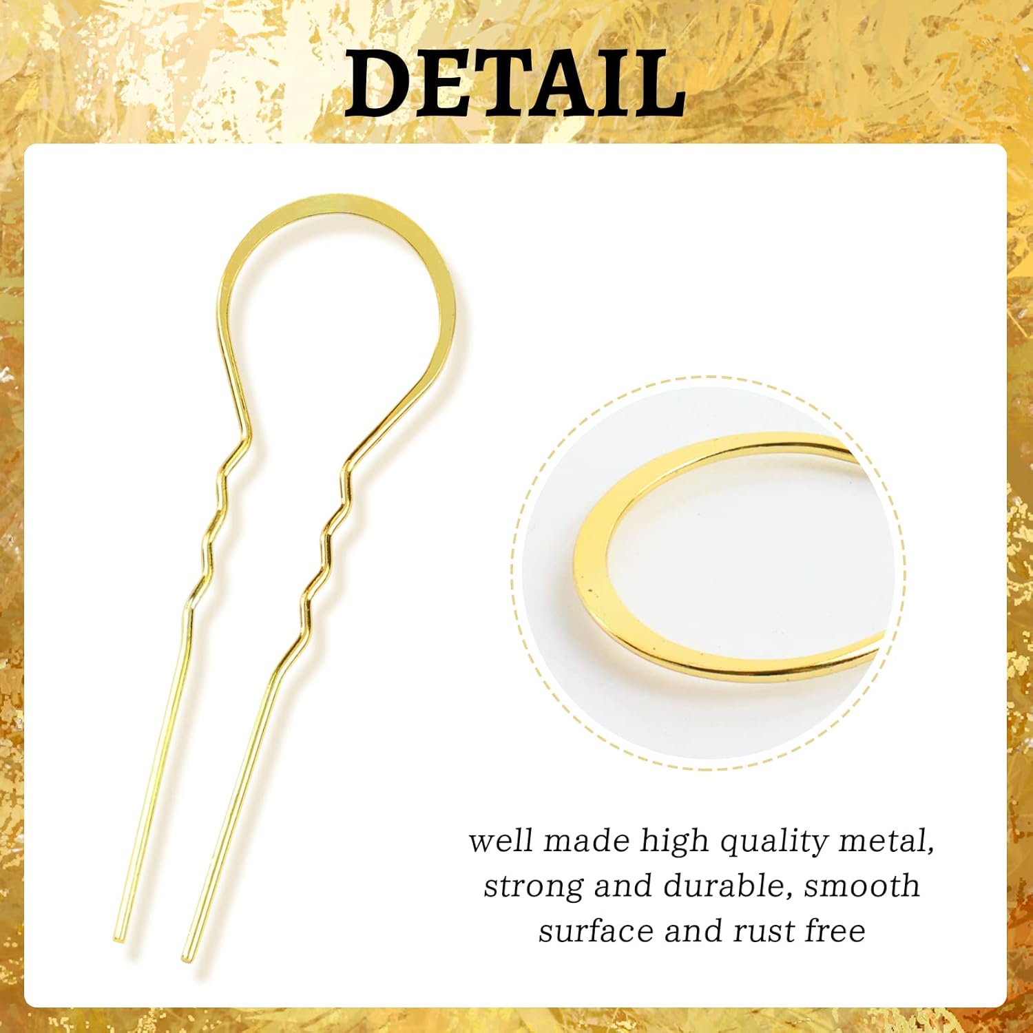 Dizila Paquete de 40 horquillas de metal dorado en forma de U en blanco, palillos chinos, palillos chinos para el cabello, base de moño rápido,