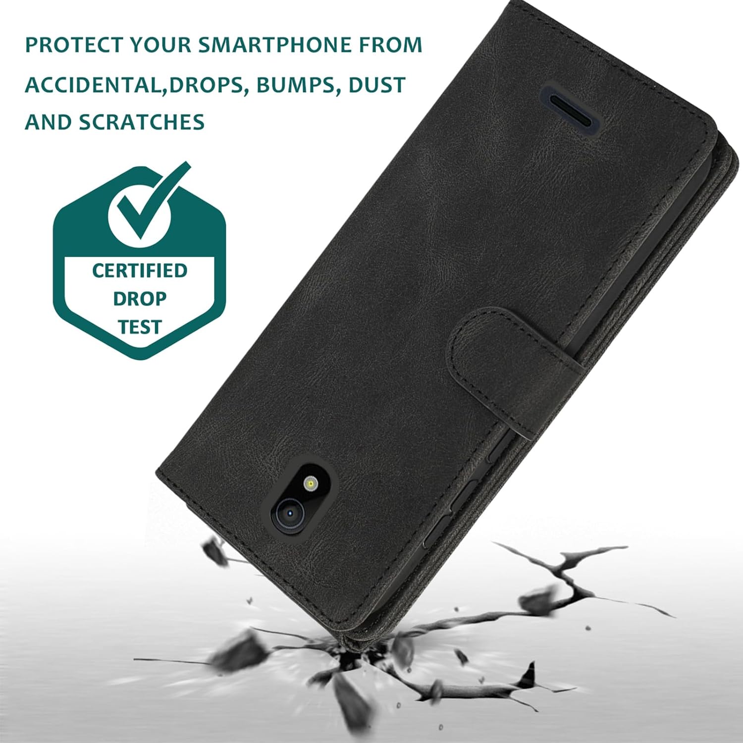 Asuwish Compatible con Nokia C100 4G LTE N152DL – Funda tipo cartera de vidrio templado con protector de pantalla y cremallera de cuero retro,
