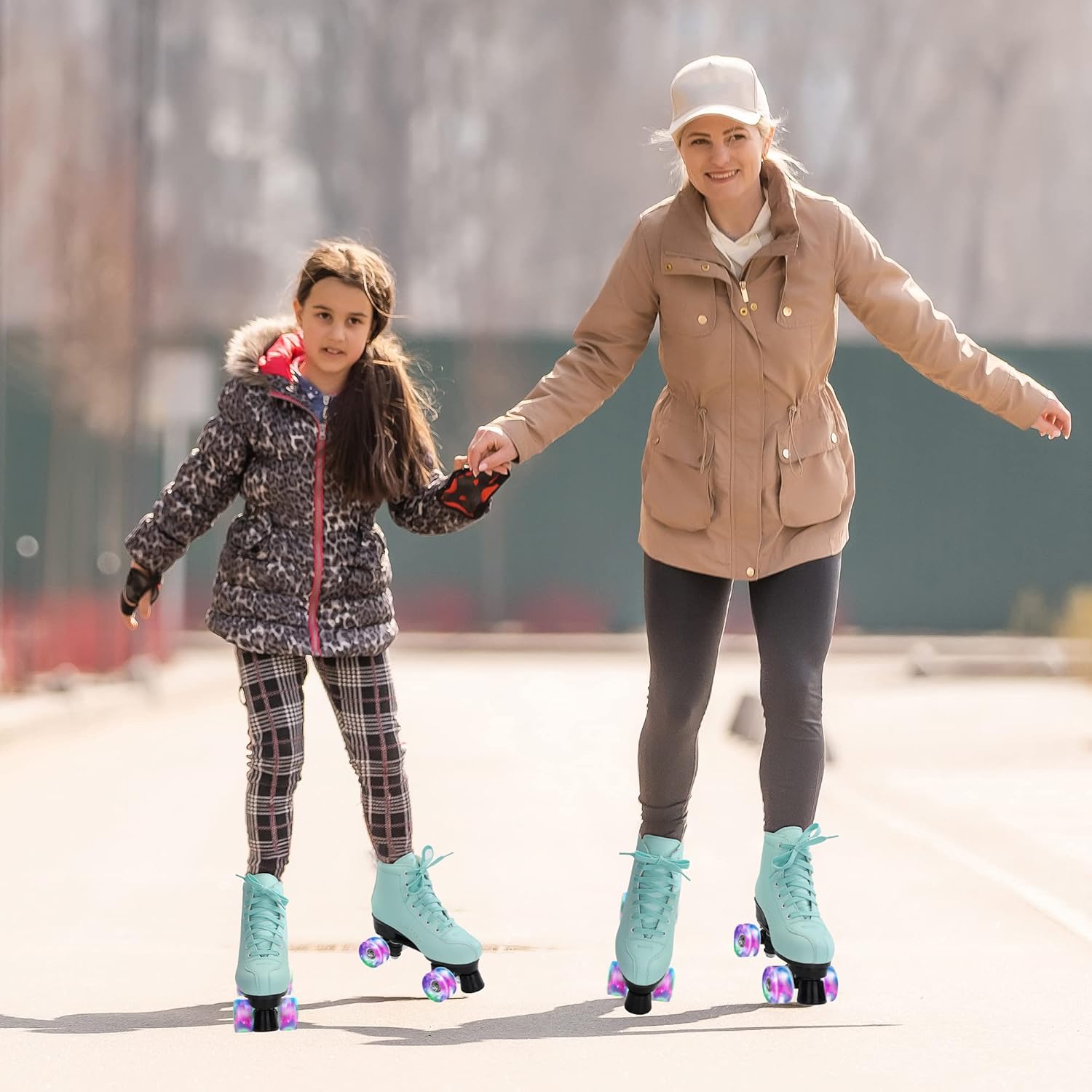 Perzcare Zapatos de patinaje para mujeres y hombres, clásicos de piel sintética, patines de doble fila para principiantes, patines profesionales