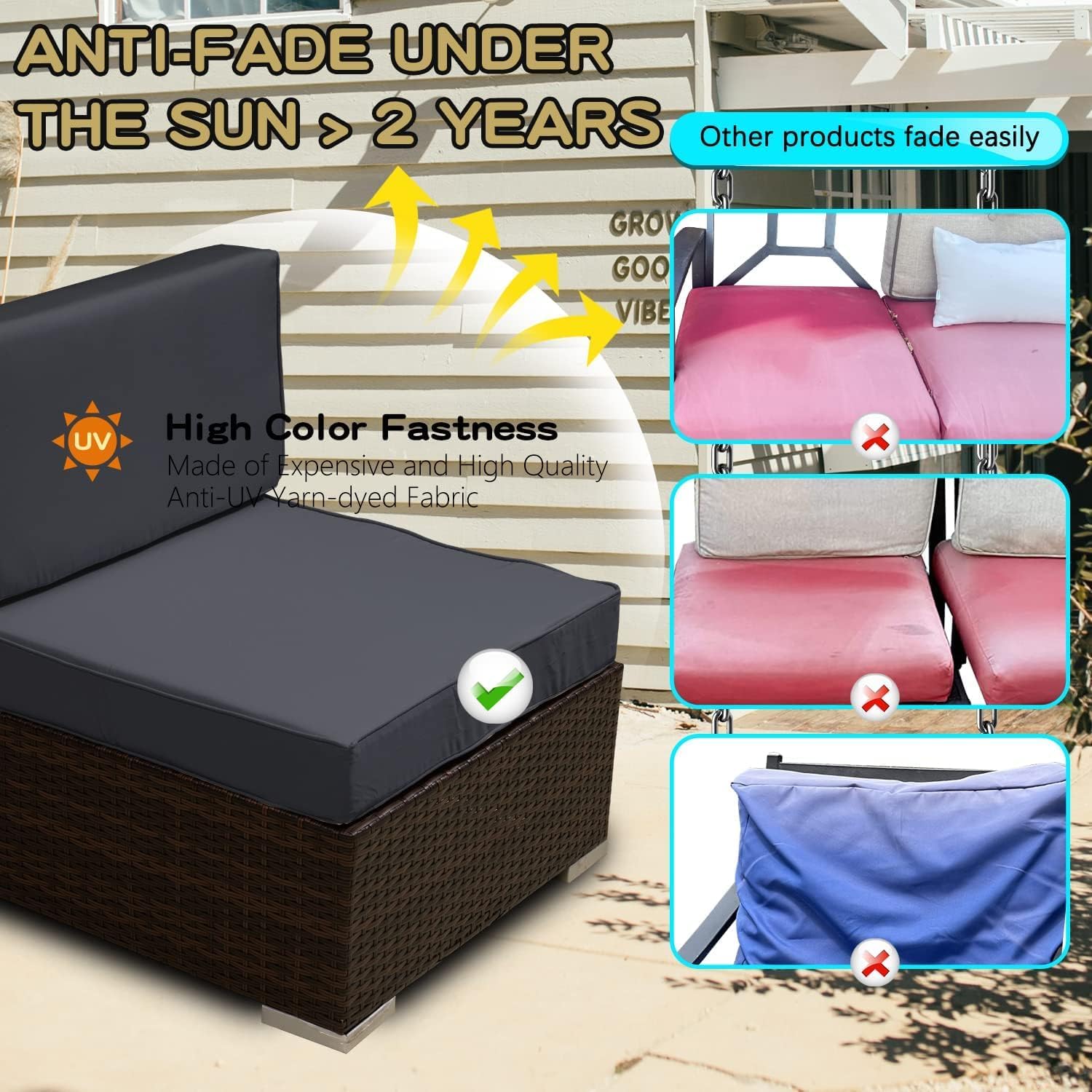 ClawsCover Juego de 8 fundas de repuesto para asientos y respaldos para exteriores, 4 piezas, mimbre de 4 plazas, muebles de patio, sofá modular con