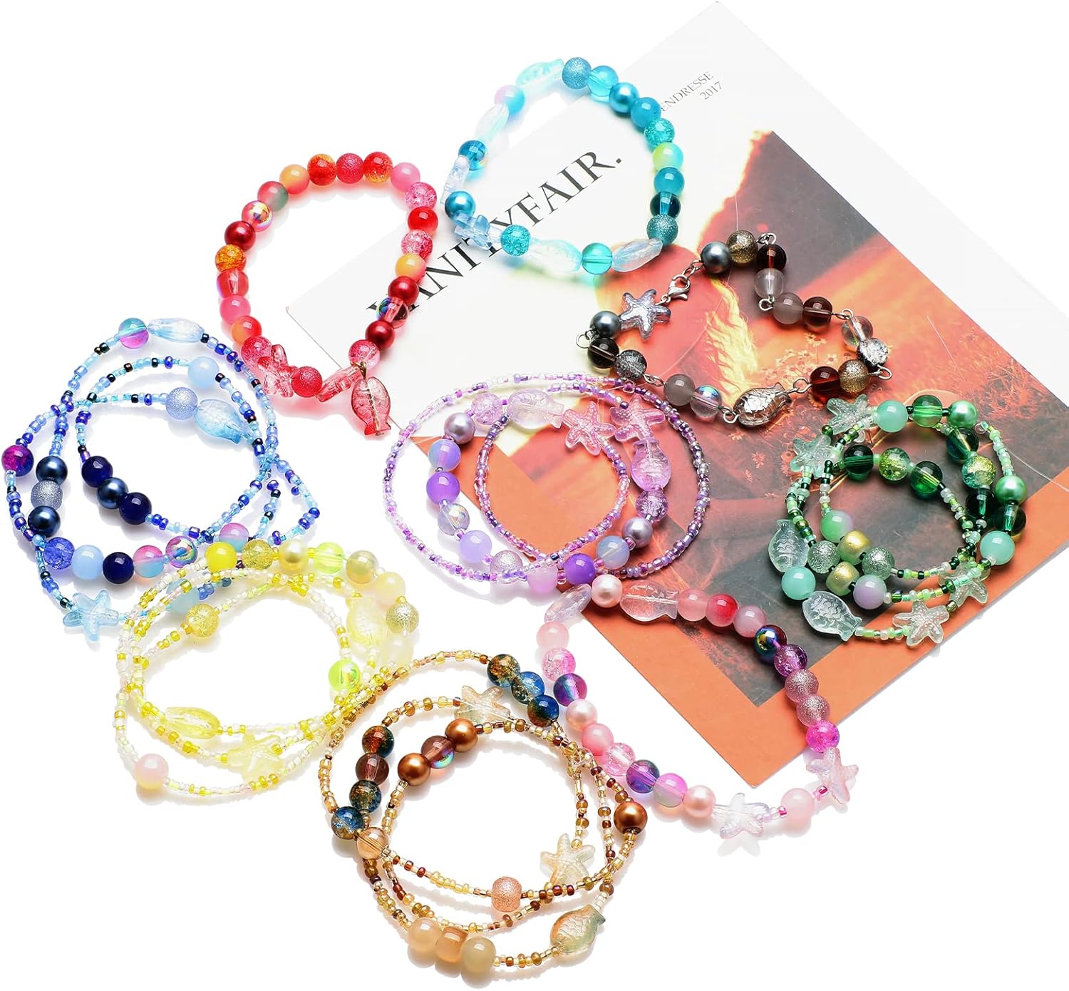 Kit de 760 piezas de cuentas mixtas para manualidades, kit de fabricación de pulseras de cuentas de vidrio rosa, cuentas de cristal redondas de