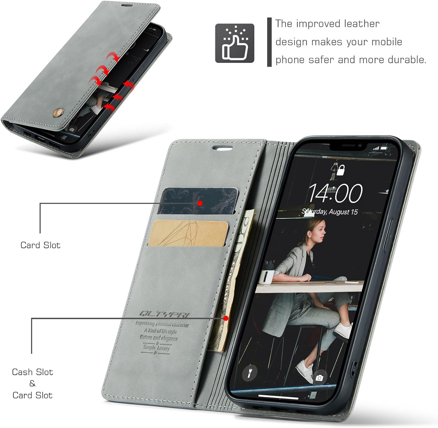 QLTYPRI Funda para iPhone 13, Vintage PU Cuero Billetera Caso Ranura Para Tarjeta Kickstand Cierre Magnético A Prueba De Golpes Flip Folio Libro