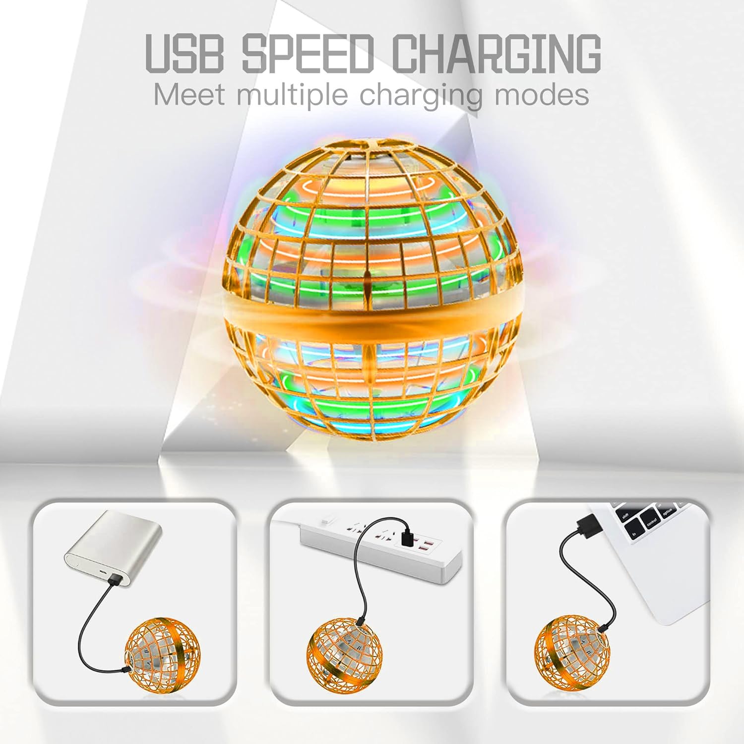 Globo de juguete de bola voladora giratoria de 360 controlado a mano, juguetes de bola de orbe volador, controlador de luces LED mágicas, mini dron,