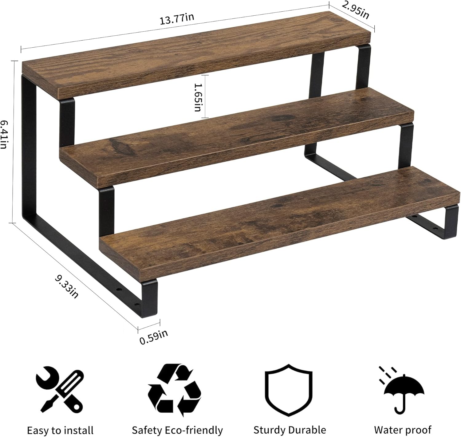 Estante de especias de 3 niveles, soporte de madera de 13.7 pulgadas para almacenamiento de especias, despensa, armario organizador para botellas de