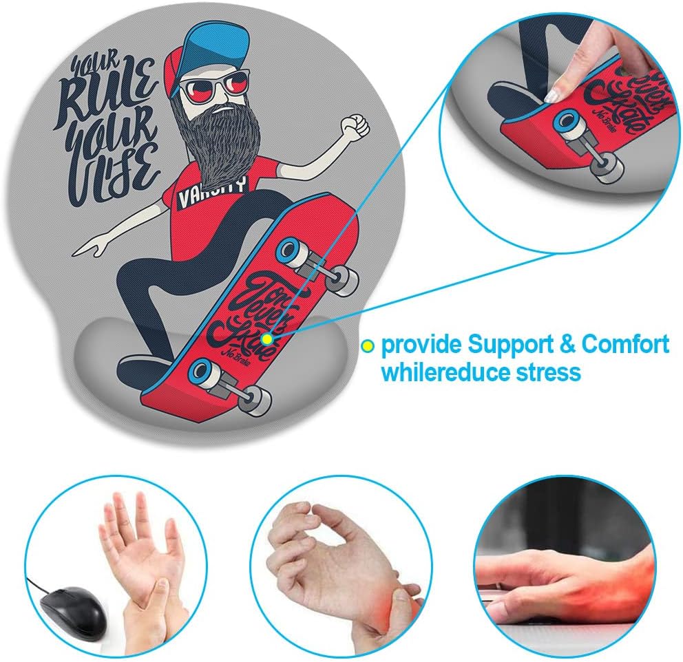 Britimes Alfombrilla de mouse ergonómica con soporte para la muñeca, monopatín rojo, base de goma antideslizante, alfombrilla de mouse para el
