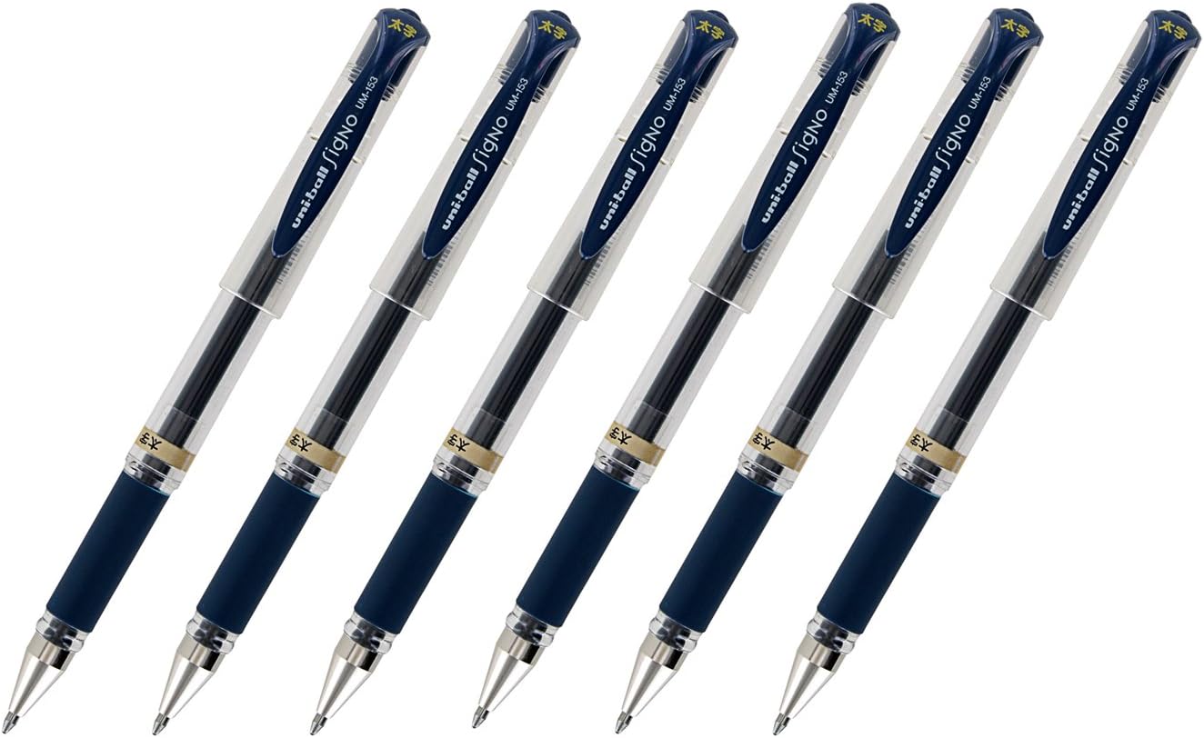 Pluma de punta rodante Uni-Ball Signo UM-153 tinta de gel con Punta amplia de 10 mm paquete de 3 unidades negro azul Blue-Black Ink Pluma de punta rodante Uni-Ball Signo UM-153 tinta de gel con Punta amplia de 10 mm paquete de 3 unidades negro azul Blue-Black Ink