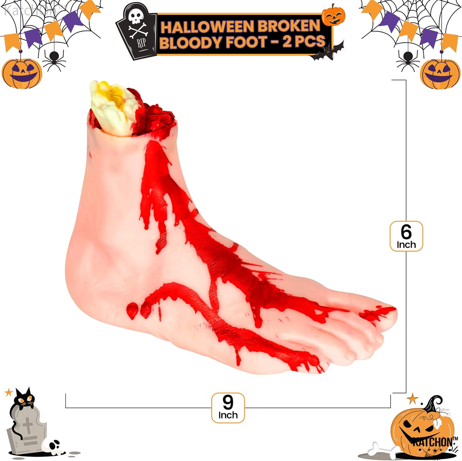 KatchOn, Pies falsos realistas de Halloween, tamaño estándar, pies sangrientos para decoración de fiesta de Halloween, accesorios de pies de