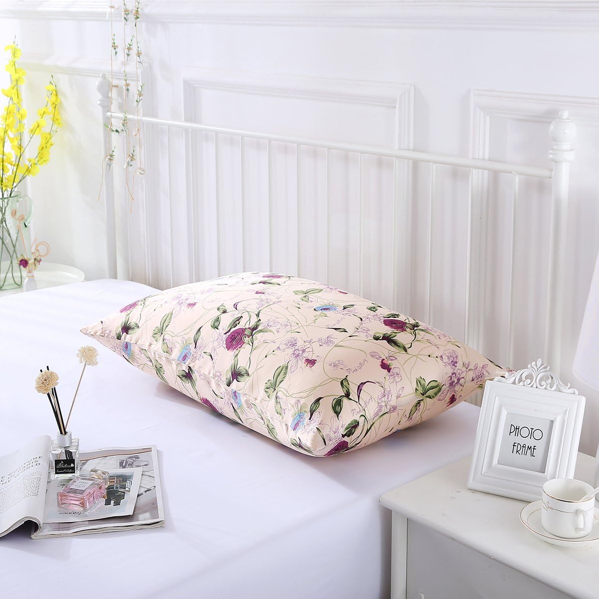 SLPBABY – Funda para almohada de seda para el cuidado del cabello y la piel con estampado y cremallera oculta (tamaño Queen, patrón 1).