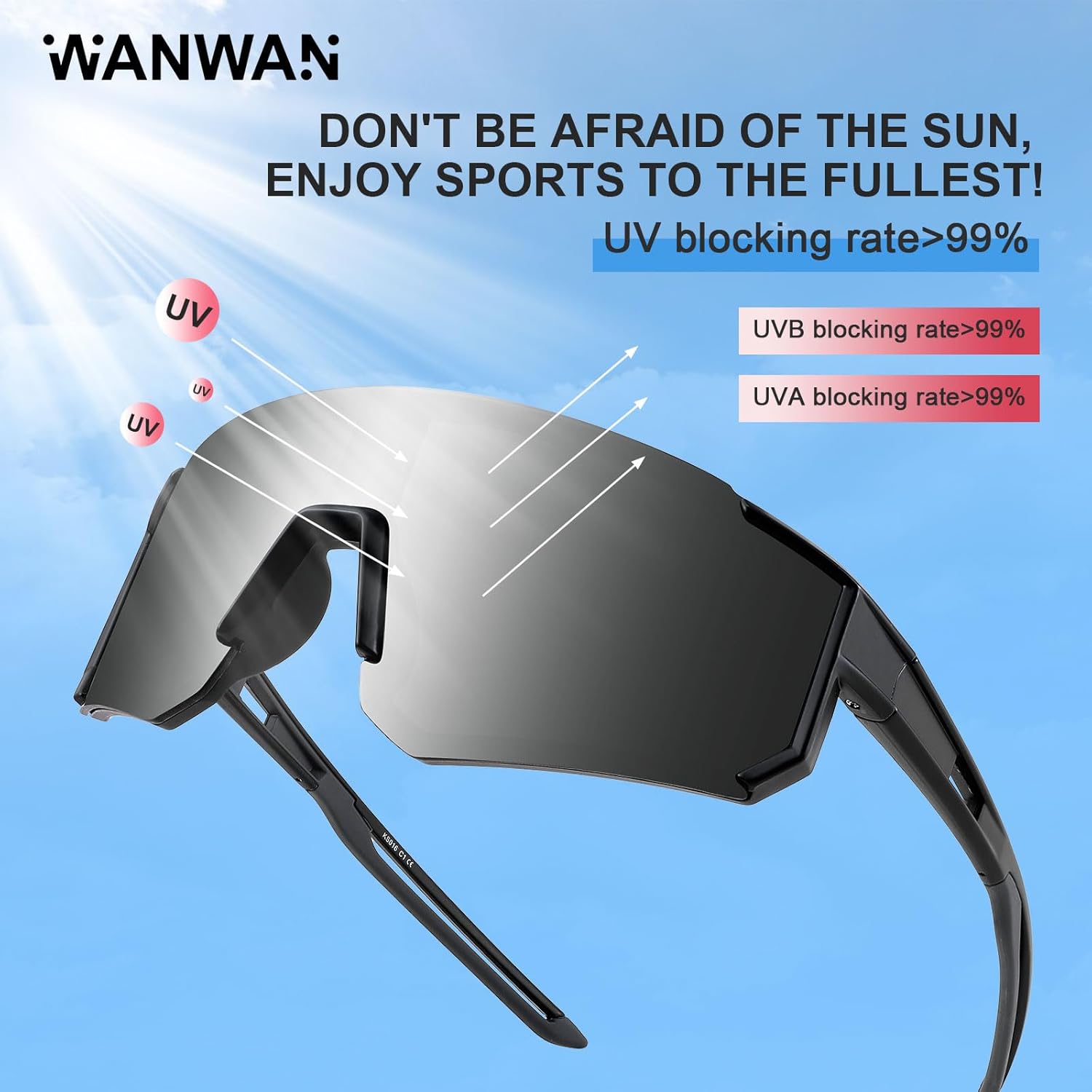 WANWAN Gafas de sol para jóvenes y adolescentes, lentes de sol para niños, gafas de béisbol deportivas, ciclismo, softbol, visera, unisex, adultos,