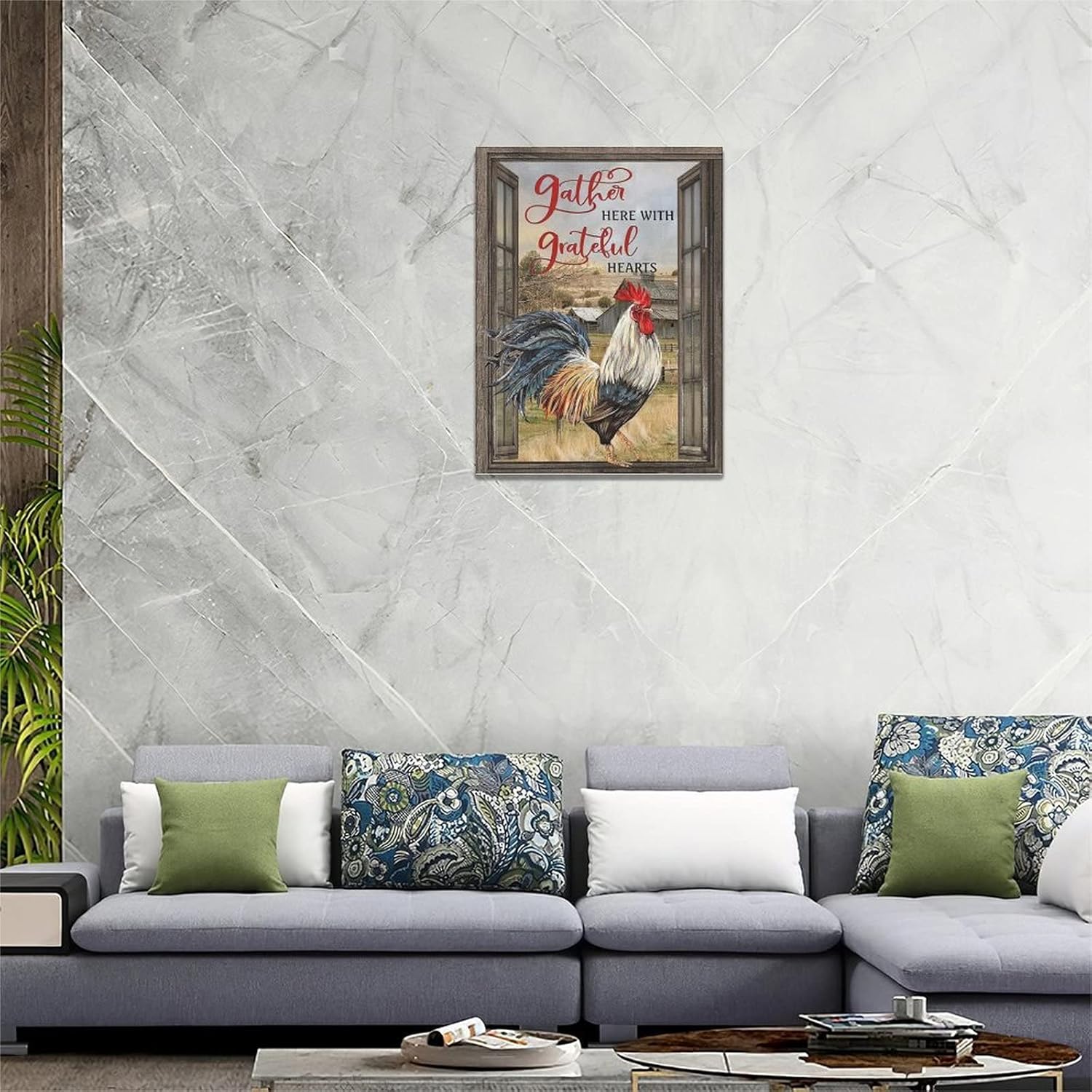 Arte de pared de gallo para cocina, cuadros de gallo de granja, decoración de pared rústica Chiken, impresiones de pintura rústica enmarcada para