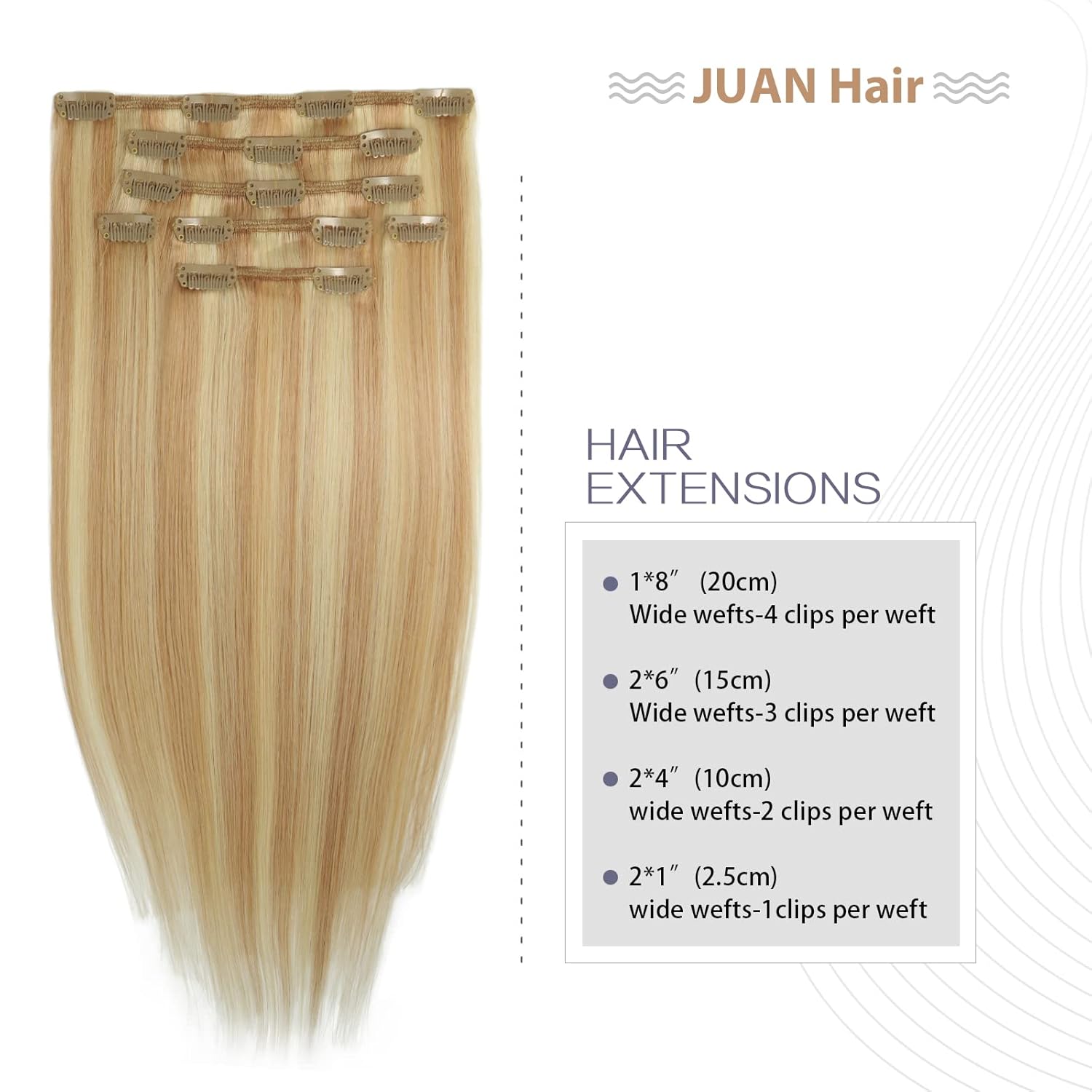 Extensiones de cabello humano real de color rubio fresa a rubio decolorado, extensiones de cabello humano real, 12 pulgadas, 7 unidades, 2.47 onzas,