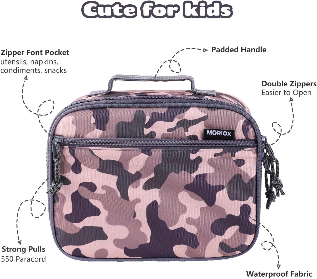 MORIOX Lonchera para niños, bolsa aislante suave de camuflaje, minihielera para el regreso a clases, kit de bolsa térmica para comidas para niños y