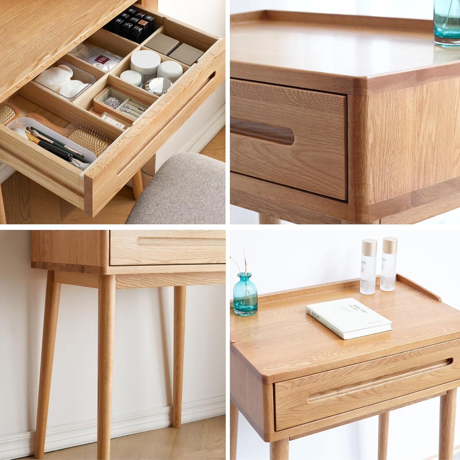 Escritorio pequeño de tocador 100% madera de roble, mesa auxiliar moderna de mediados de siglo para dormitorio, versátil como mesita de noche y mesa