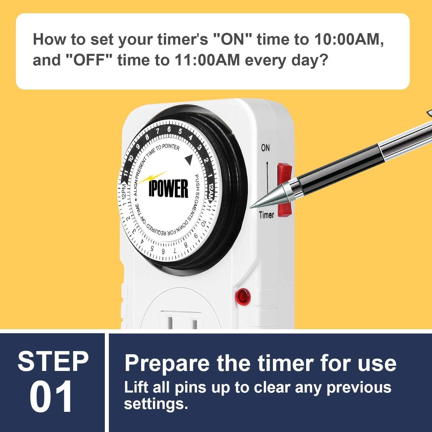 iPower Temporizador mecánico enchufable de 24 horas, temporizador para enchufes eléctricos acuario conectado a tierra, luz de crecimiento,