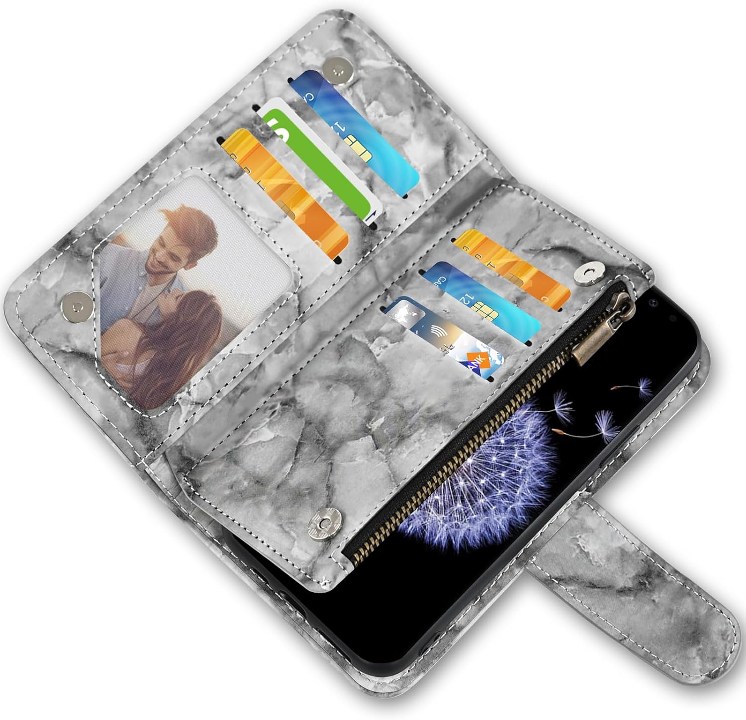 Asuwish Funda de teléfono para Samsung Galaxy S9 Plus con protector de pantalla de vidrio templado y soporte de ranura para tarjeta de crédito con