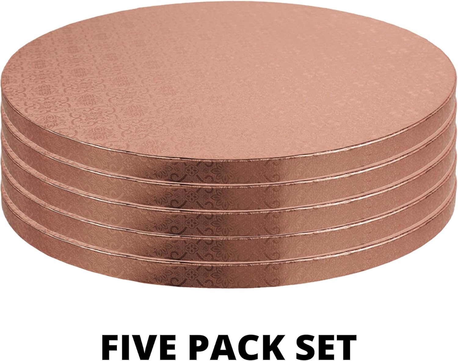 O’Creme Tabla para tartas, círculos redondos de papel de aluminio de oro rosa con diseño magnífico, resistente y duradero, tambores para pasteles de