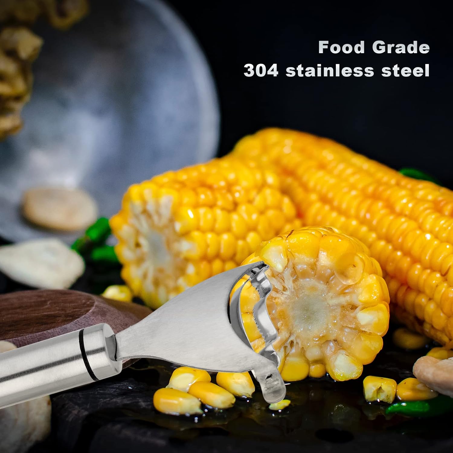 LUTER Raspador de maíz, cortador de maíz de acero inoxidable, pelador de mazorcas de maíz con mango ergonómico, cepilladora de maíz para hacer