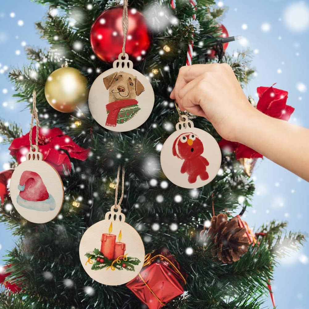 OurWarm 100 piezas de rebanadas de madera natural de 3.5 pulgadas, adornos de Navidad de madera preperforados sin terminar para manualidades,