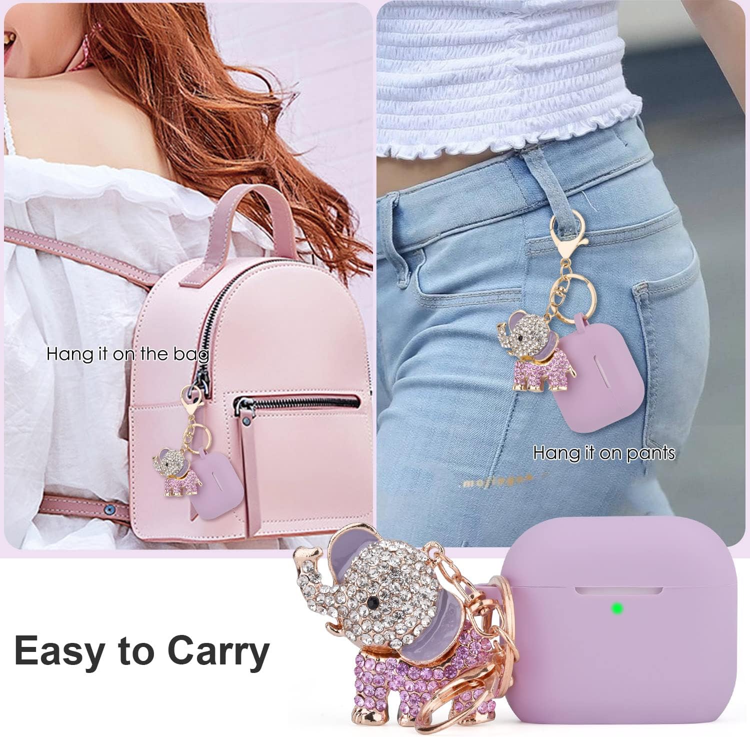 MOFREE – Funda protectora de silicona para Airpods 3 de 3 generación con llavero de elefante brillante compatible con Apple Airpods de 3 generación