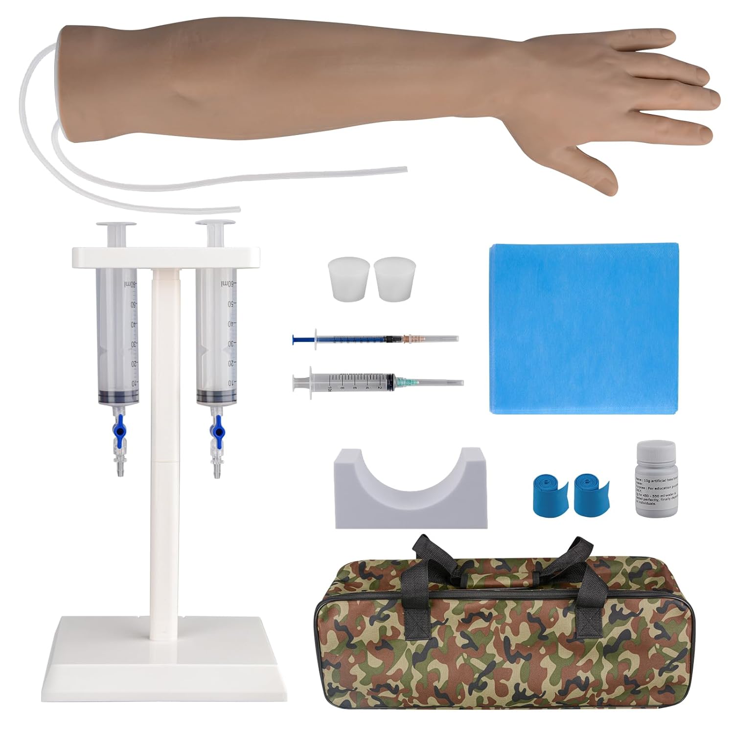 Kit de práctica de flebotomía para entrenamiento de inyección, kit de práctica IV con brazo de flebotomía, kit de práctica de venipunción y