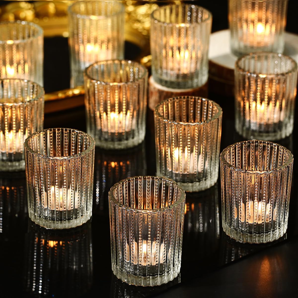 Capaniel 12 portavelas votivas de cristal, portavelas para centro de mesa, candelabros transparentes para decoración de bodas, cumpleaños,